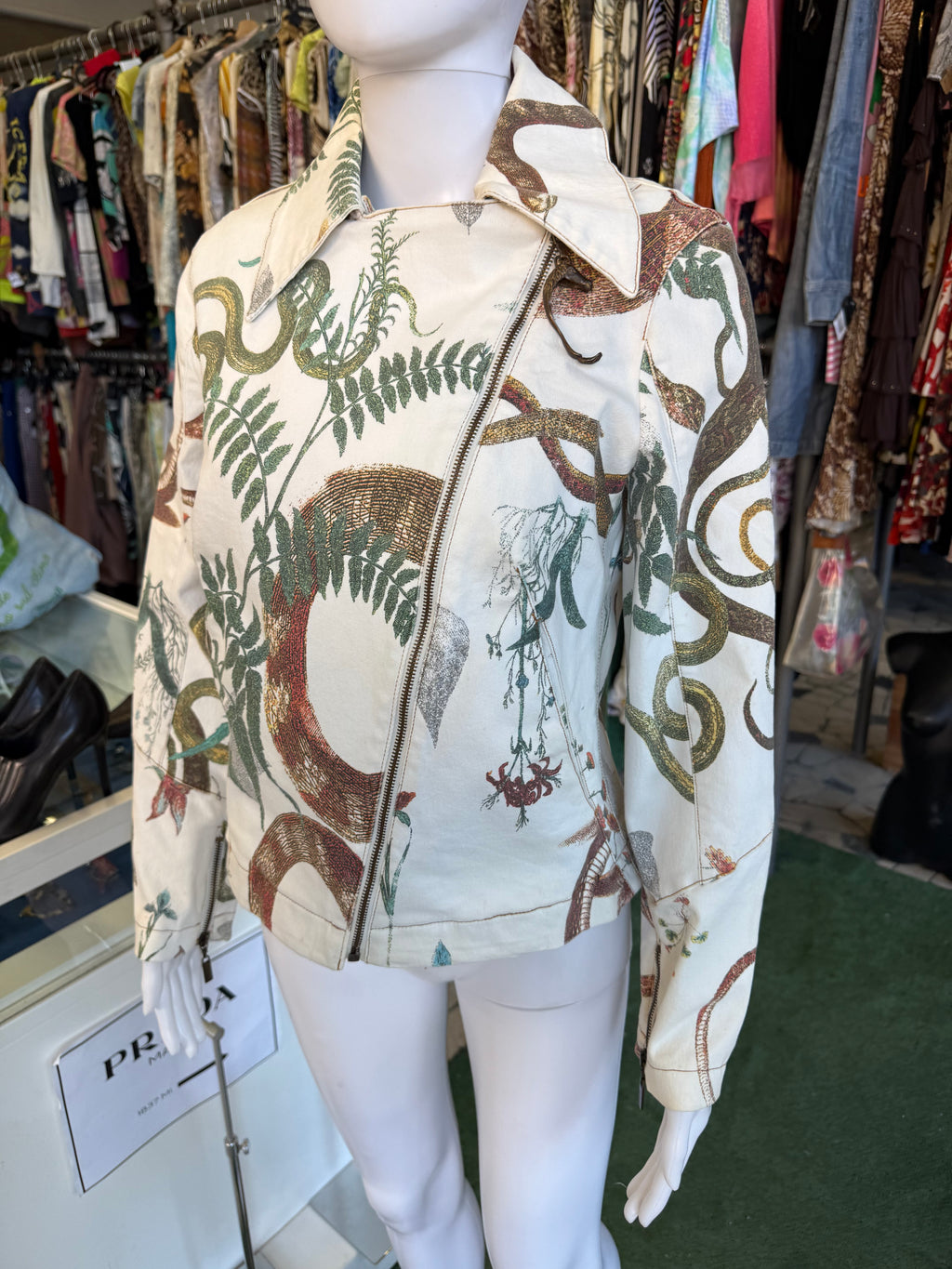 Giacca chiodo Roberto Cavalli serpente e piante 00s