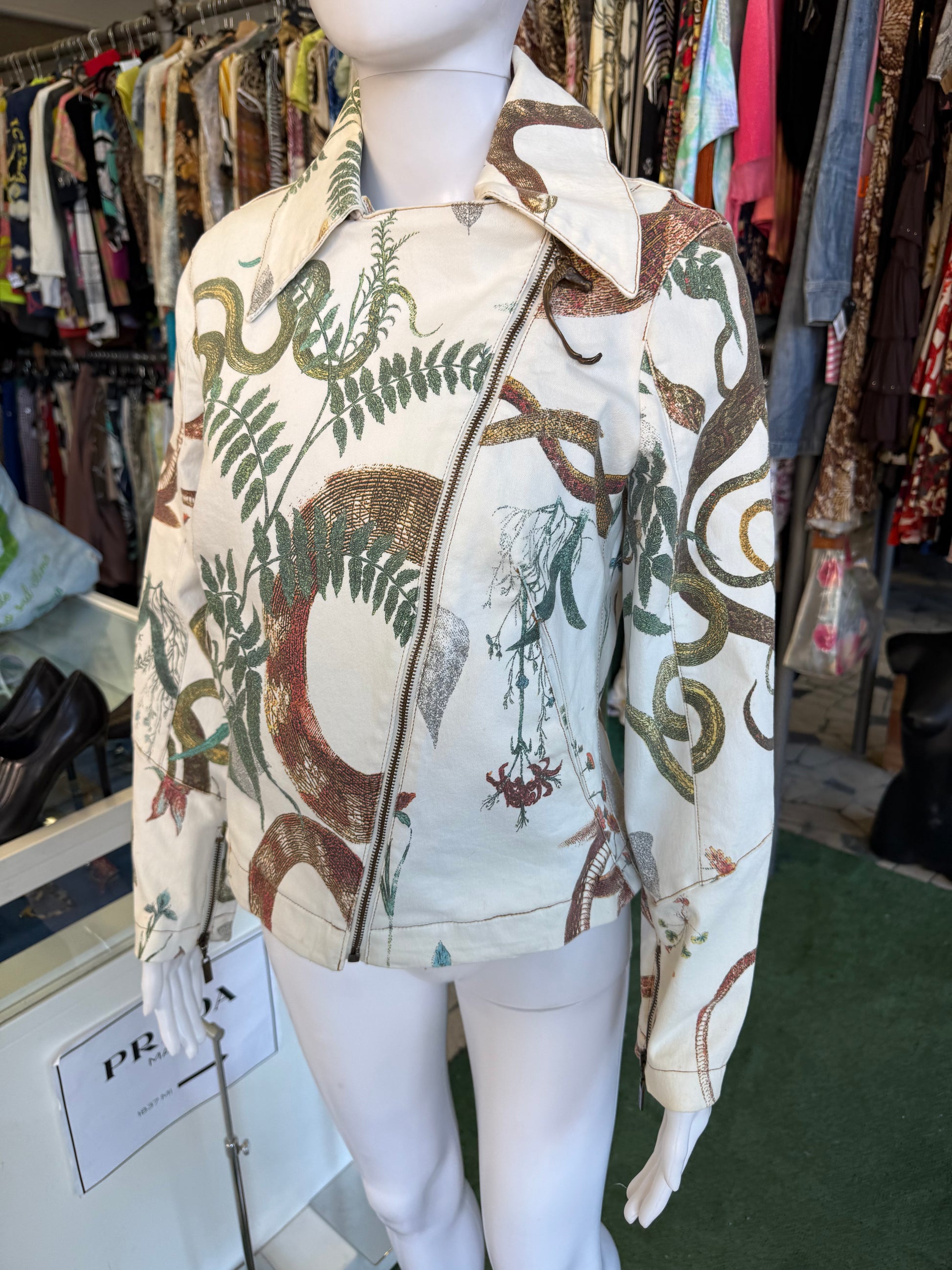 Giacca chiodo Roberto Cavalli serpente e piante 00s