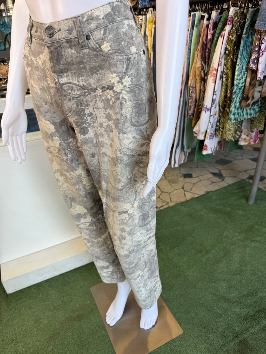 Jeans Roberto Cavalli fiori grigi 90s