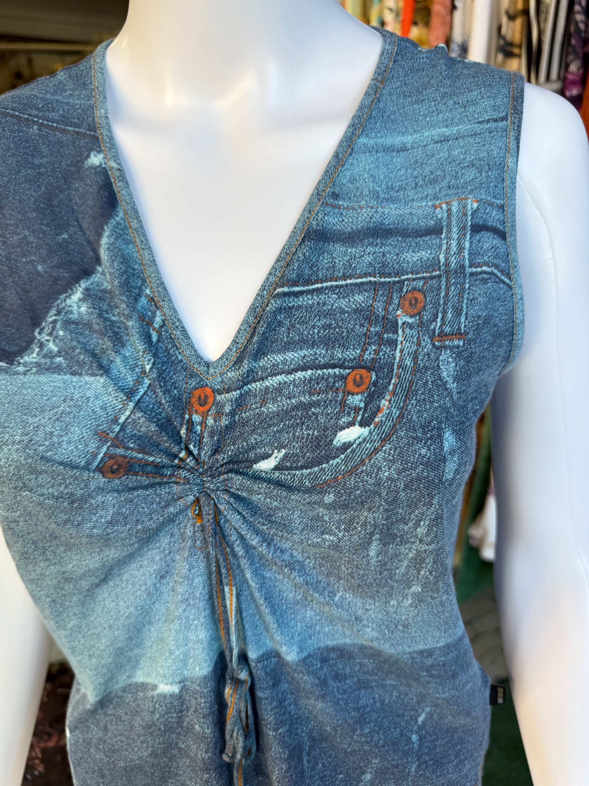 Top Roberto Cavalli stampa denim 90s