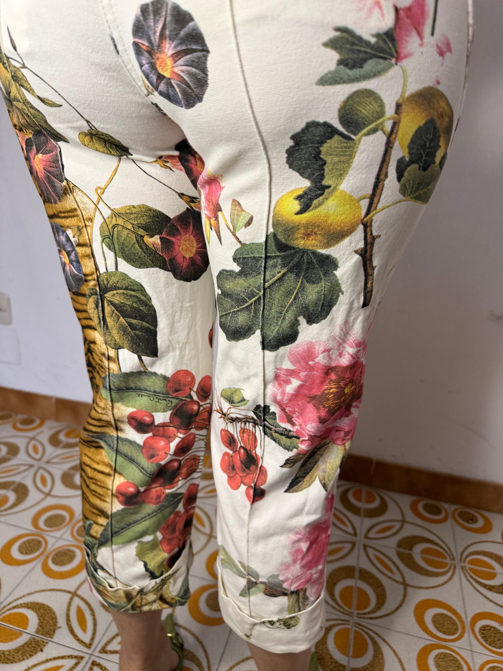Jeans pinocchietto Roberto Cavalli SS2005 tigre e fiori