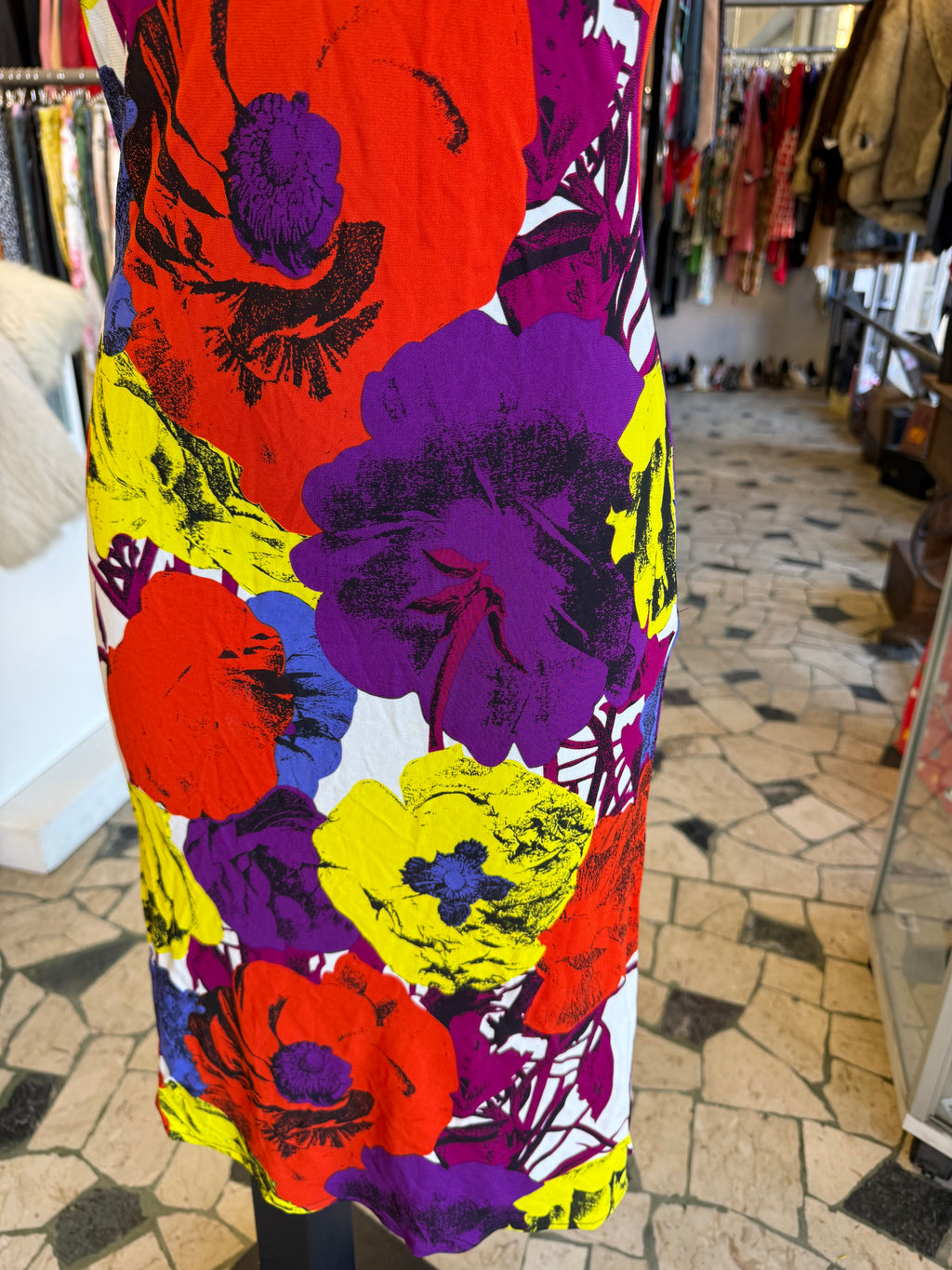 Abito Gianni Versace SS2002 stampa fiori multicolore