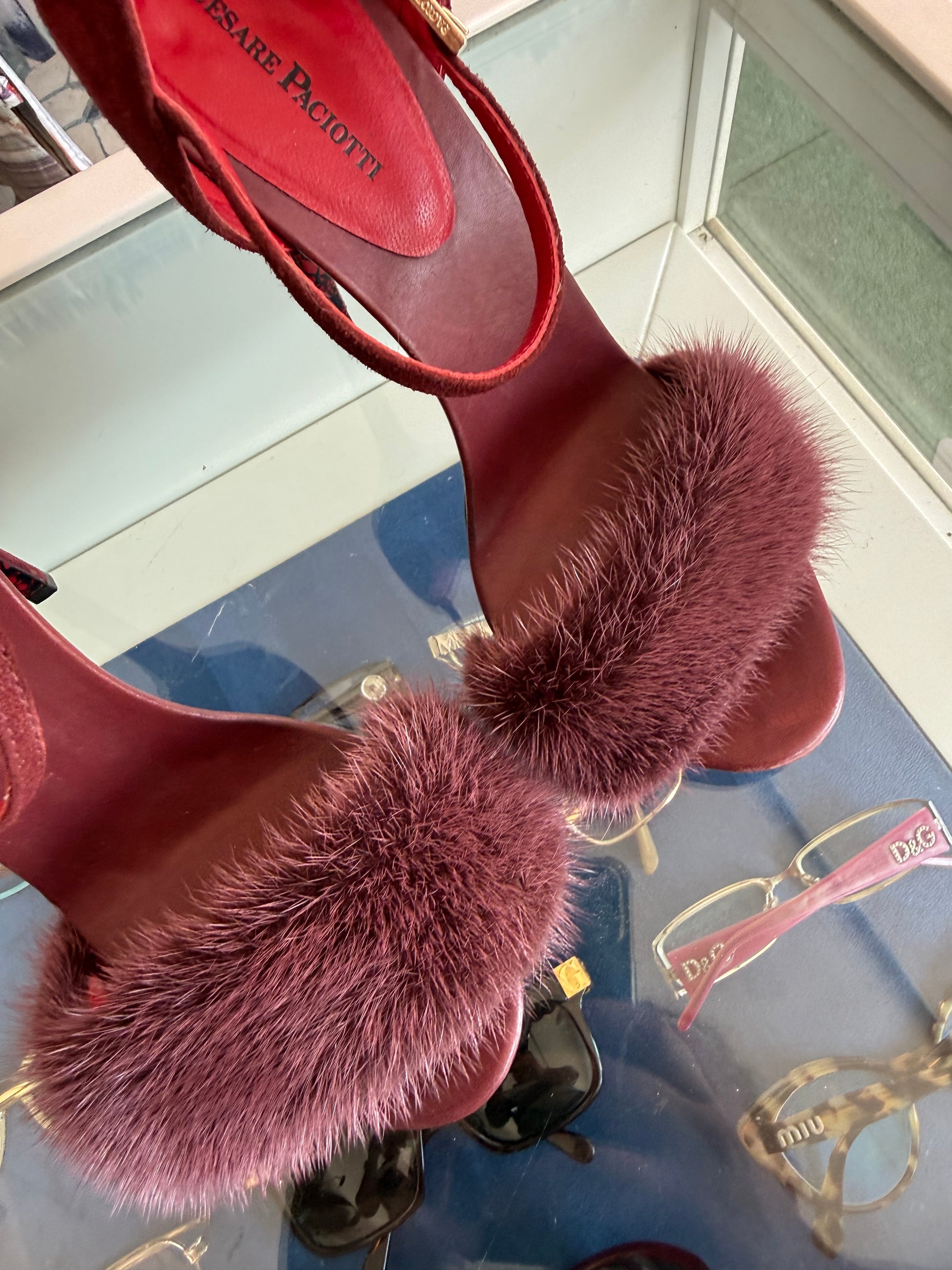 Sandali Cesare Paciotti Dagger Heels oro Bordeaux e visone 00s