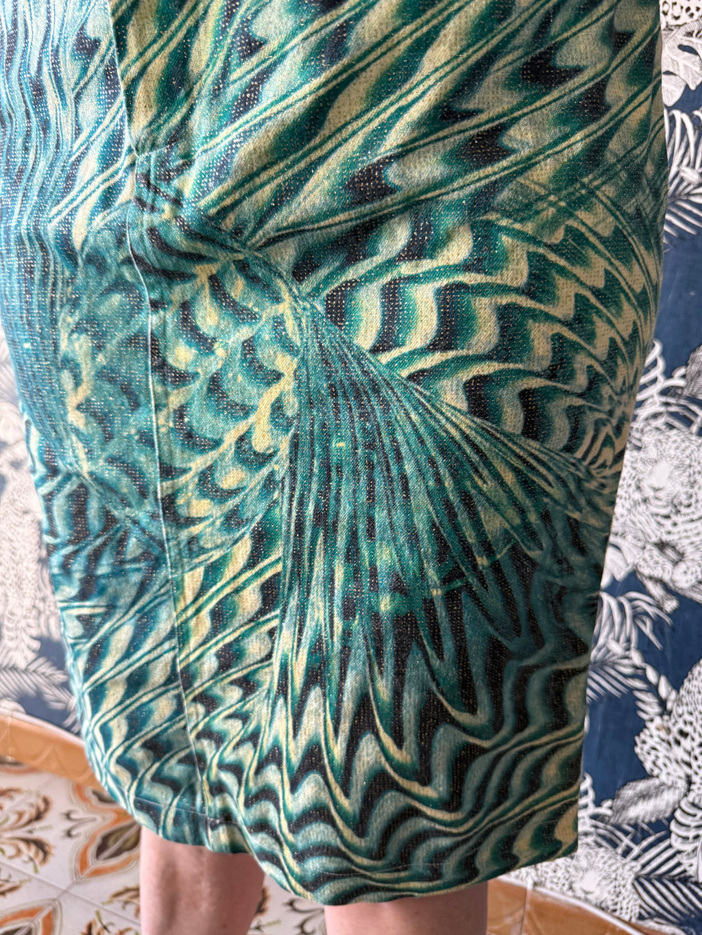 Gonna Roberto Cavalli SS2001 stampa psichedelica verde
