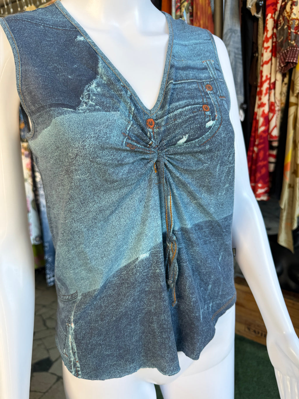Top Roberto Cavalli stampa denim 90s