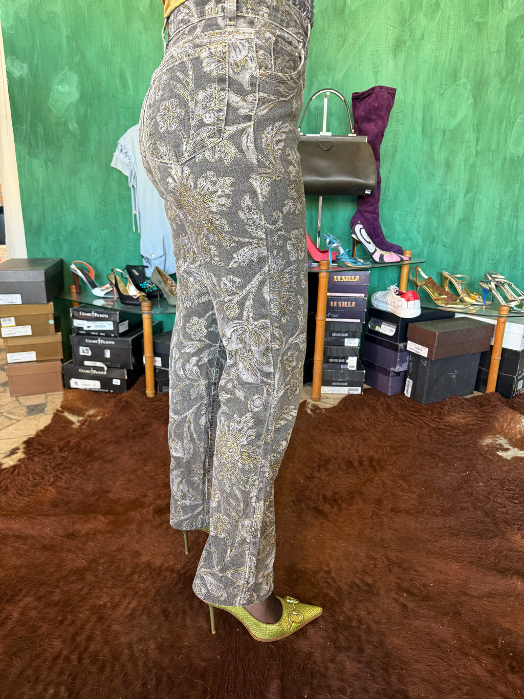 Jeans fiori oro Roberto Cavalli FW1997