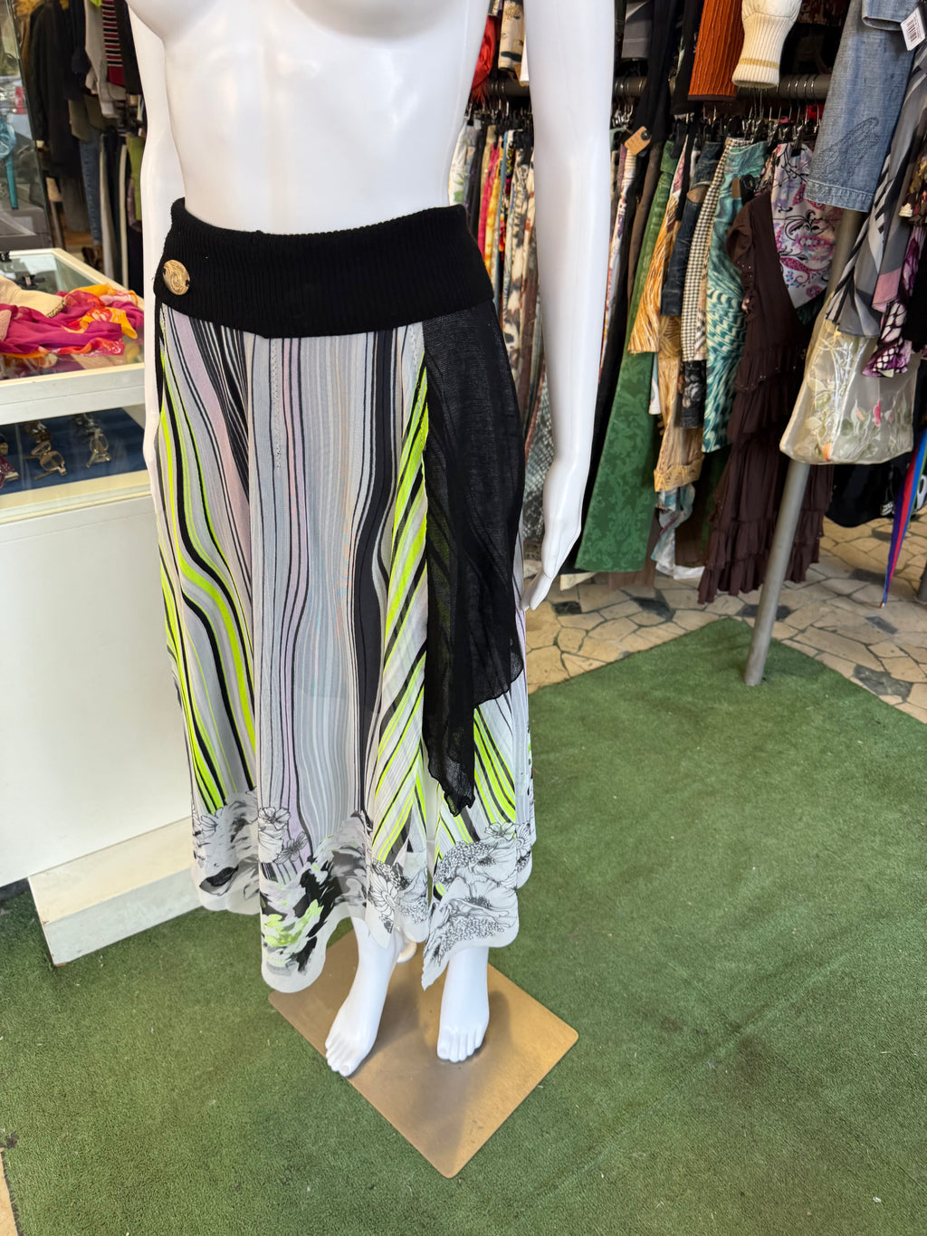 Gonna Roberto Cavalli righe e fiori 00s