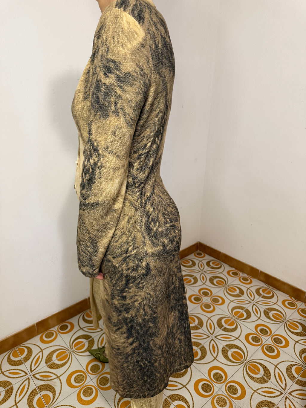 Cardigan lungo Roberto Cavalli stampa pelliccia lupo FW1999