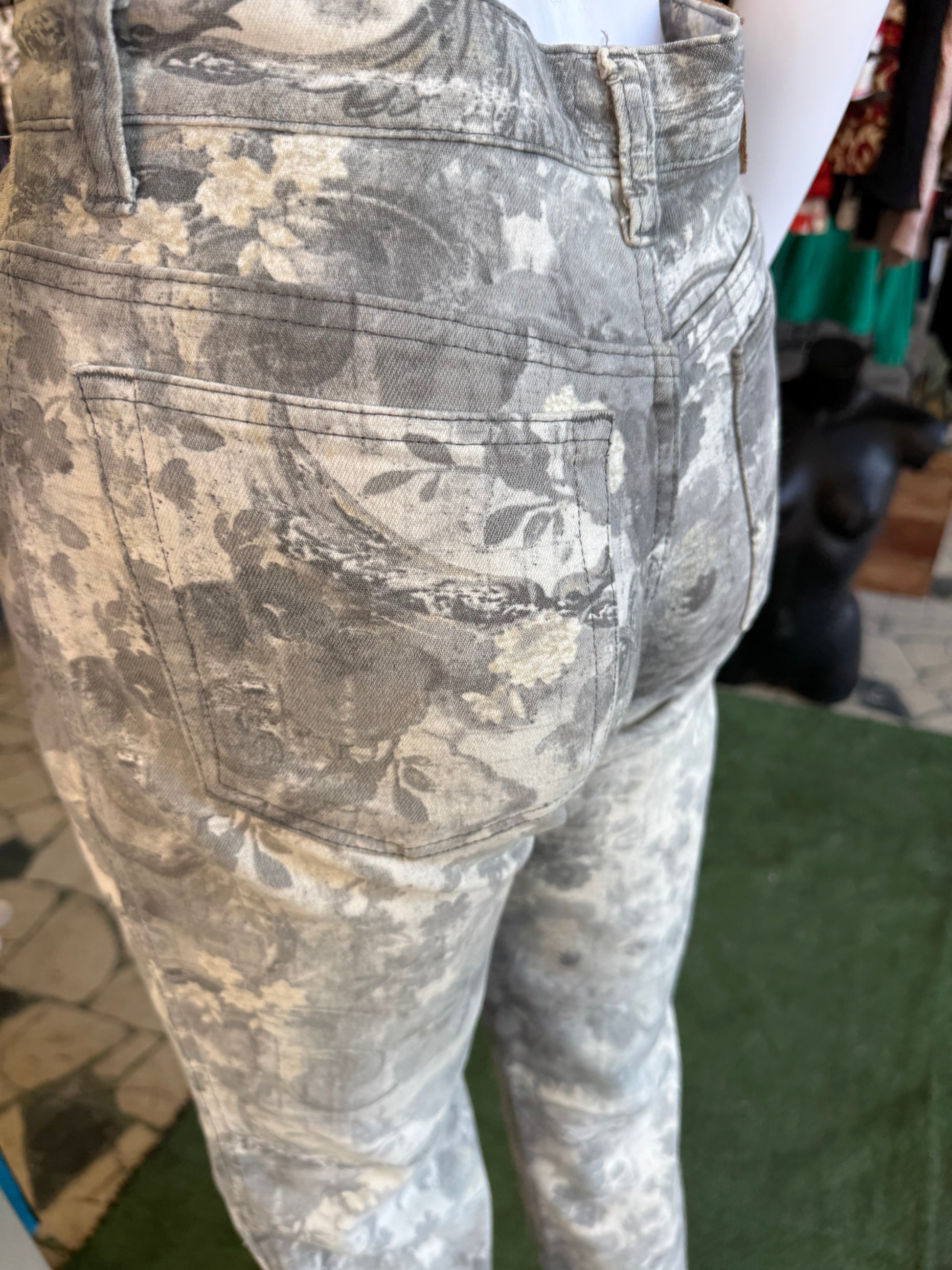 Jeans Roberto Cavalli fiori grigi 90s