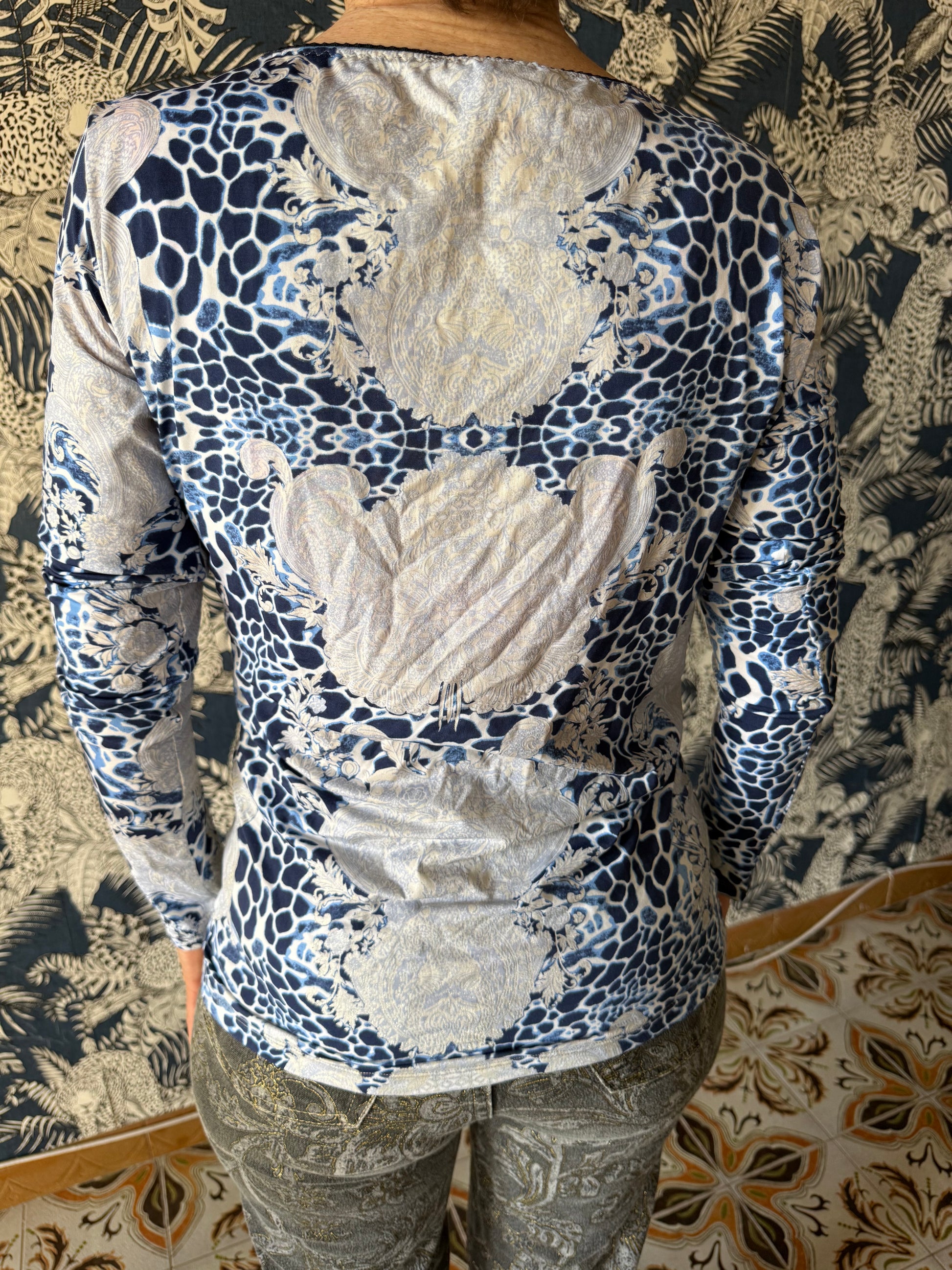 Top leopardo blu e barocco Roberto Cavalli Just