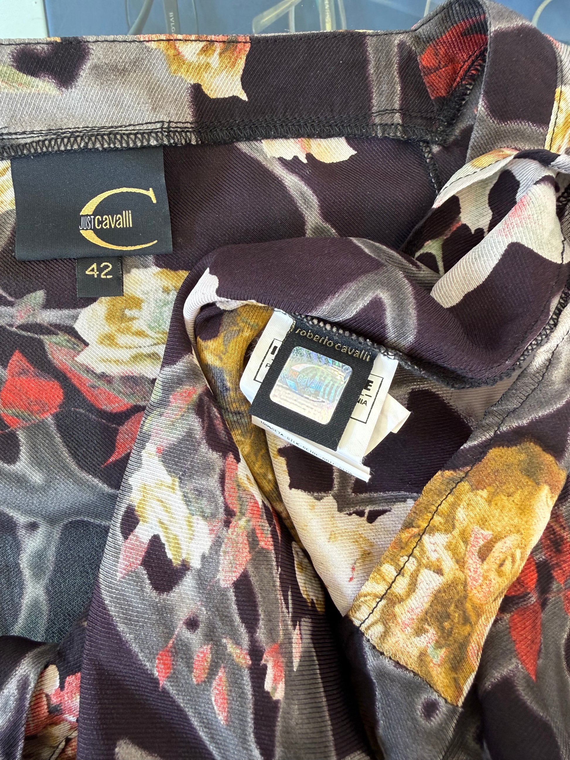 Blusa Roberto Cavalli seta fiori 00s