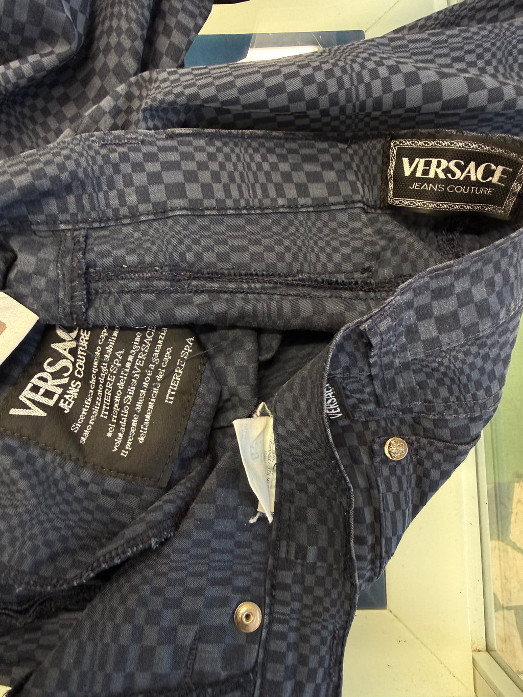 Jeans Versace stampa psichedelica/ olografica 90s