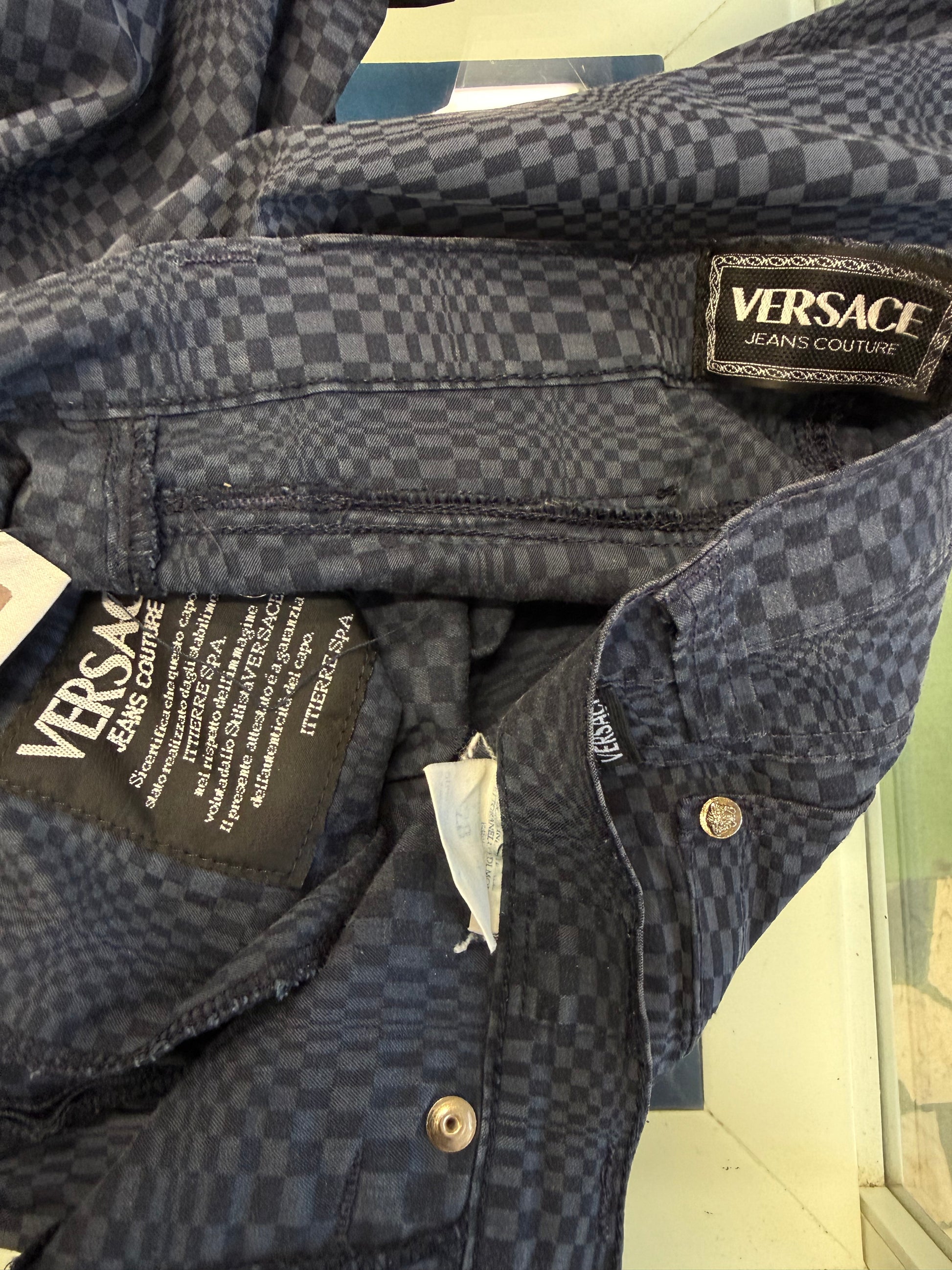Jeans Versace stampa psichedelica/ olografica 90s