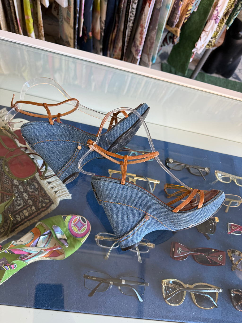 Sandali Casadei zeppa denim e pelle 00s