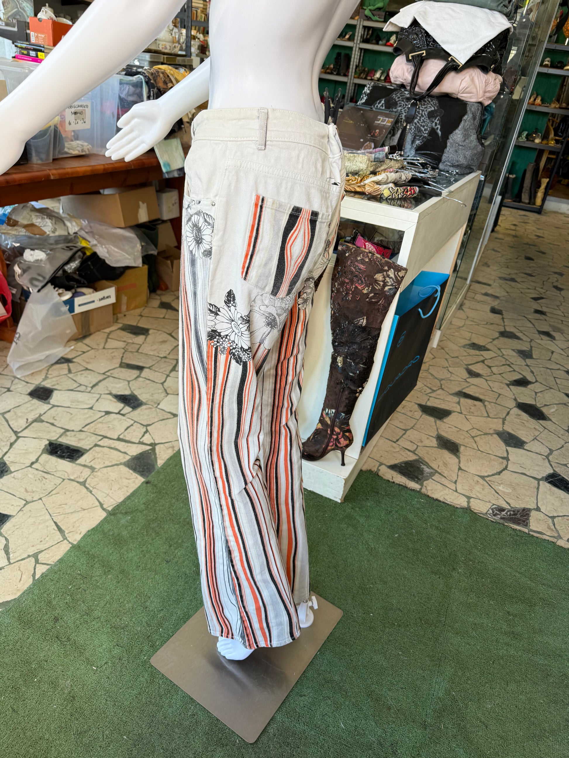 Jeans Roberto Cavalli fiori astratti 2000s