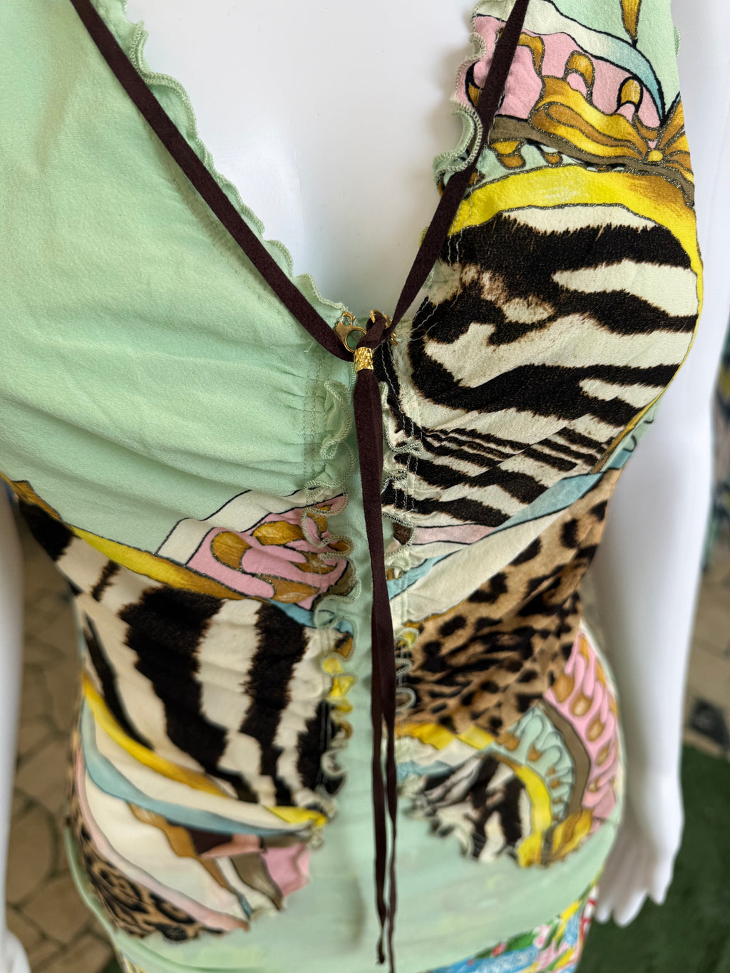 Top corsetto Roberto Cavalli SS2004 patchwork