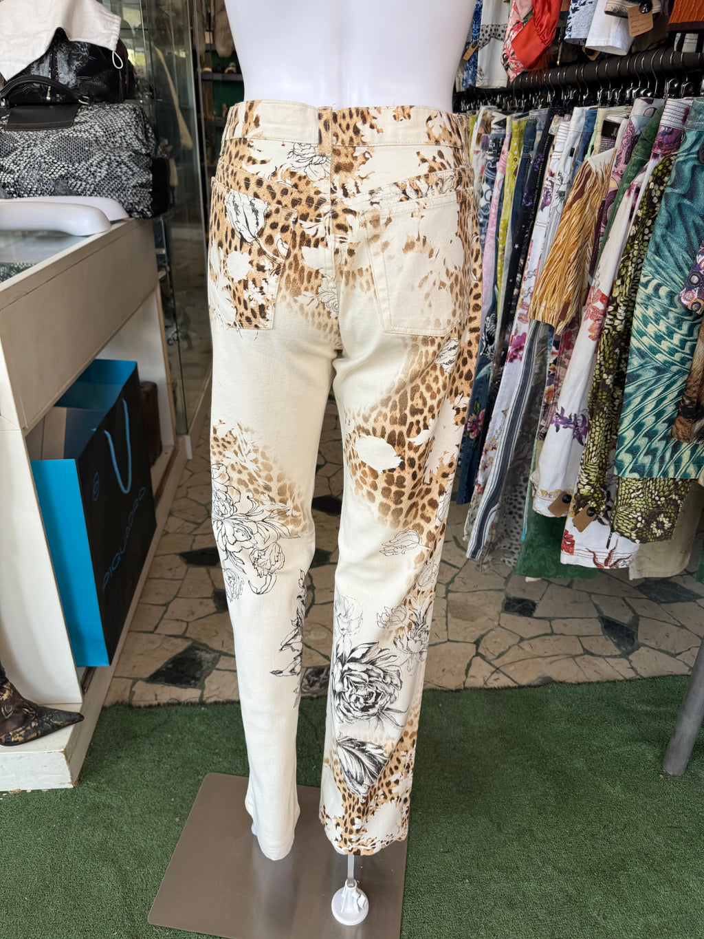 Jeans Roberto Cavalli SS2002 Leopardo e rose
