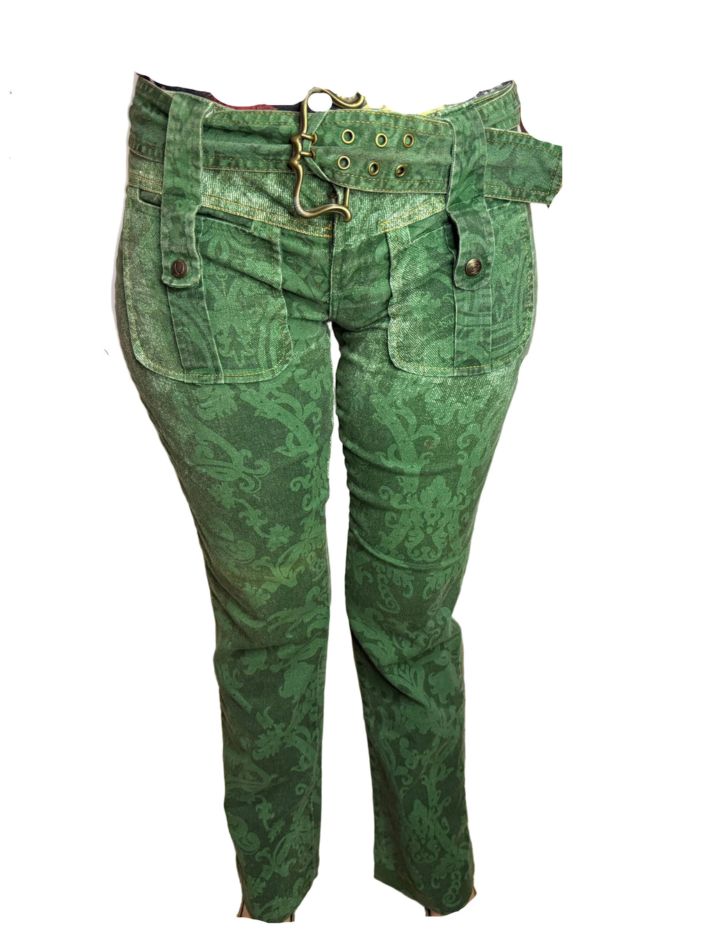 Jeans verde stampa barocco Roberto Cavalli Just 2000”