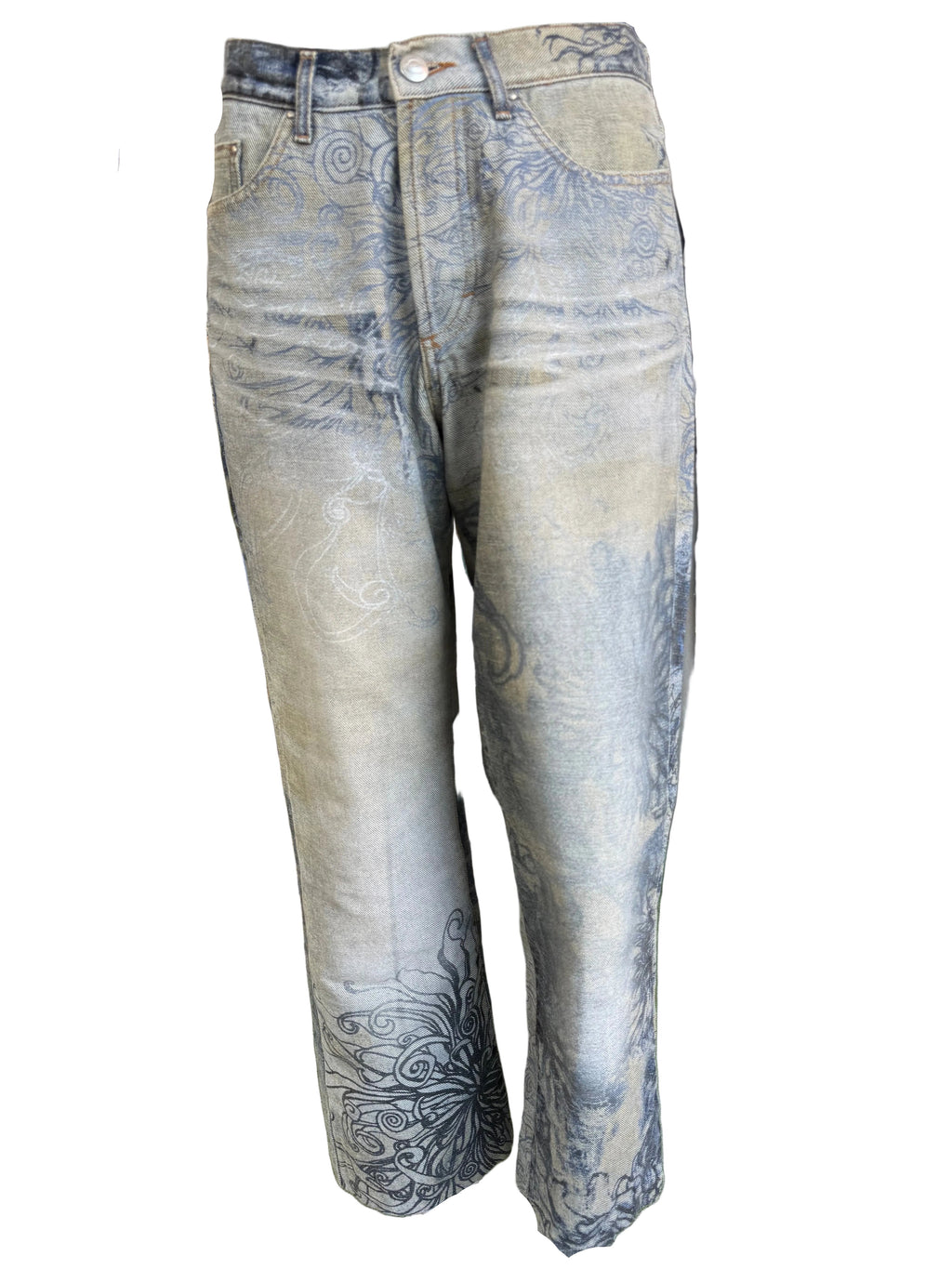 Jeans Roberto Cavalli  fiori blu sabbiati 00s