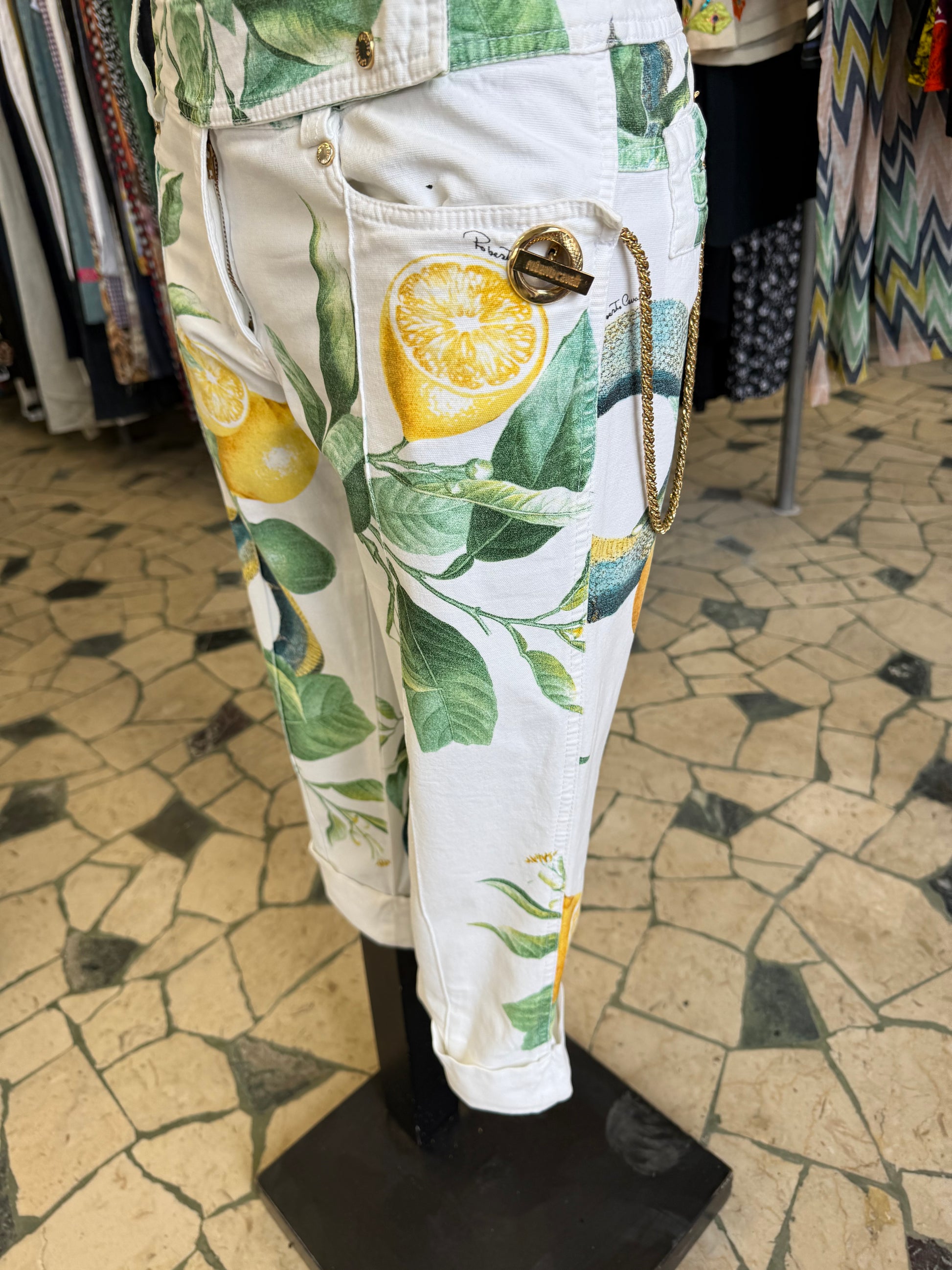 Pantaloni Roberto Cavalli SS2005 limoni e serpenti