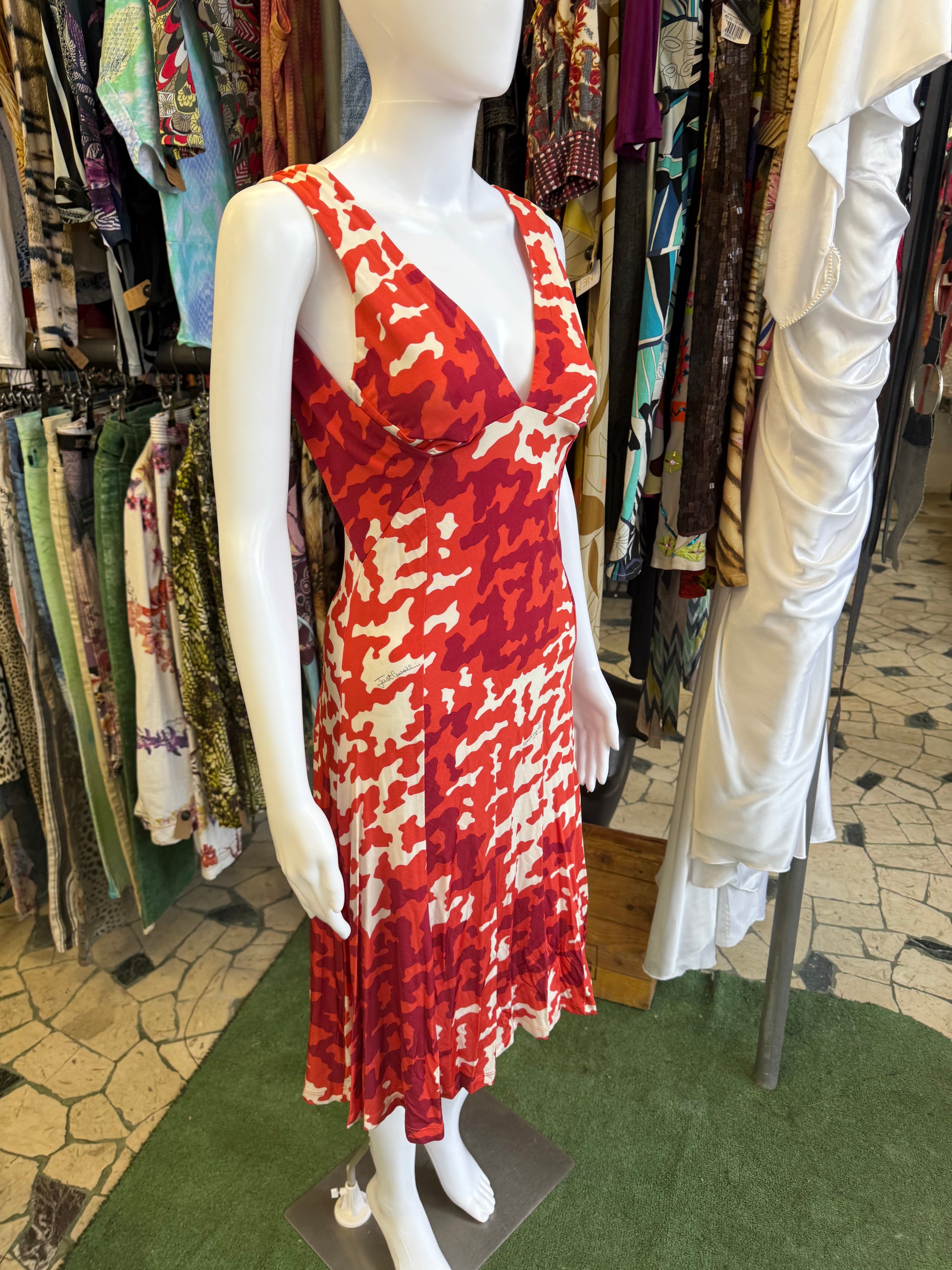 Abito Roberto Cavalli mimetico rosso 2000s