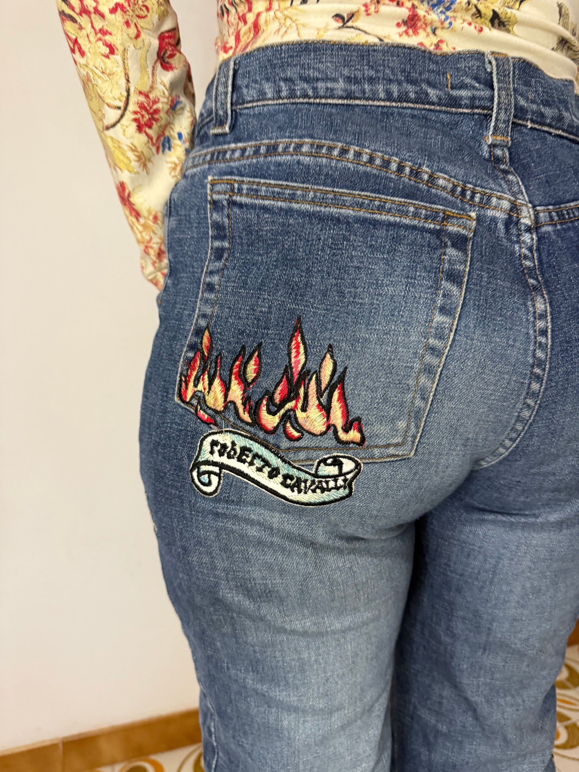 Jeans ricamati Tattoo Roberto Cavalli SS2003