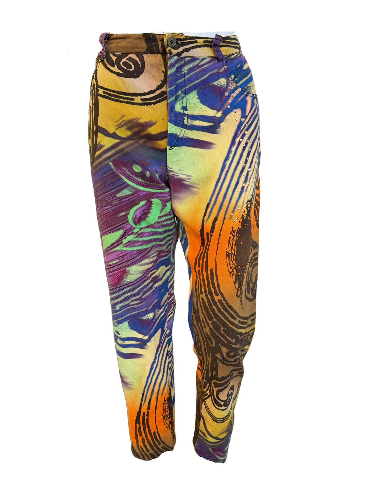 Jeans leggero Gai Mattiolo fantasia colorata impronta digitale 00s