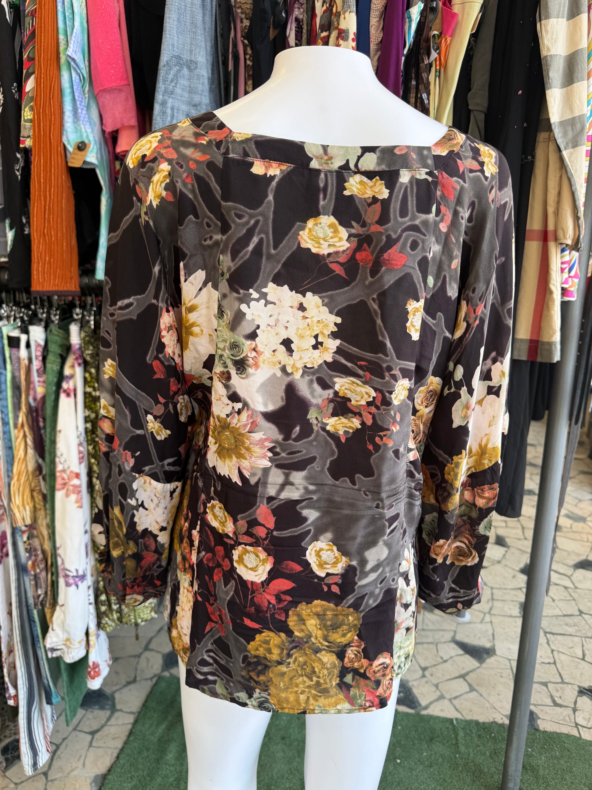 Blusa Roberto Cavalli seta fiori 00s