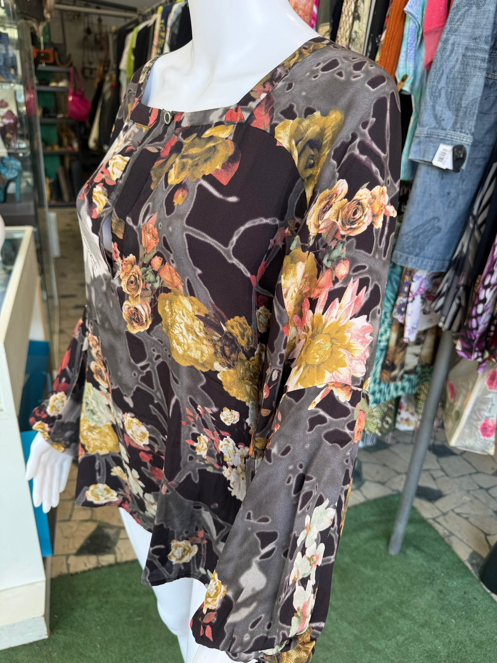 Blusa Roberto Cavalli seta fiori 00s