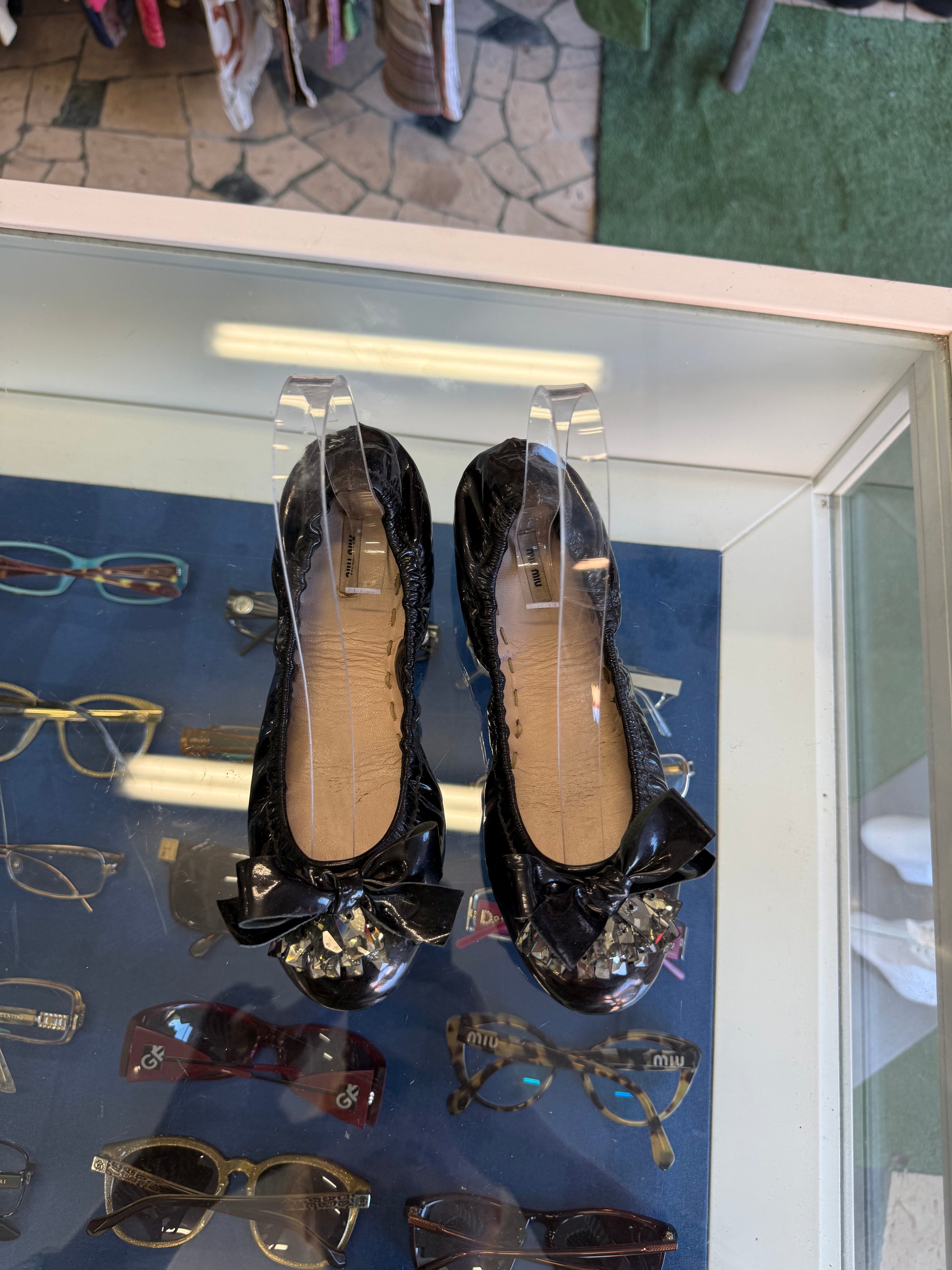 Ballerine Miu Miu pelle e cristalli 00s
