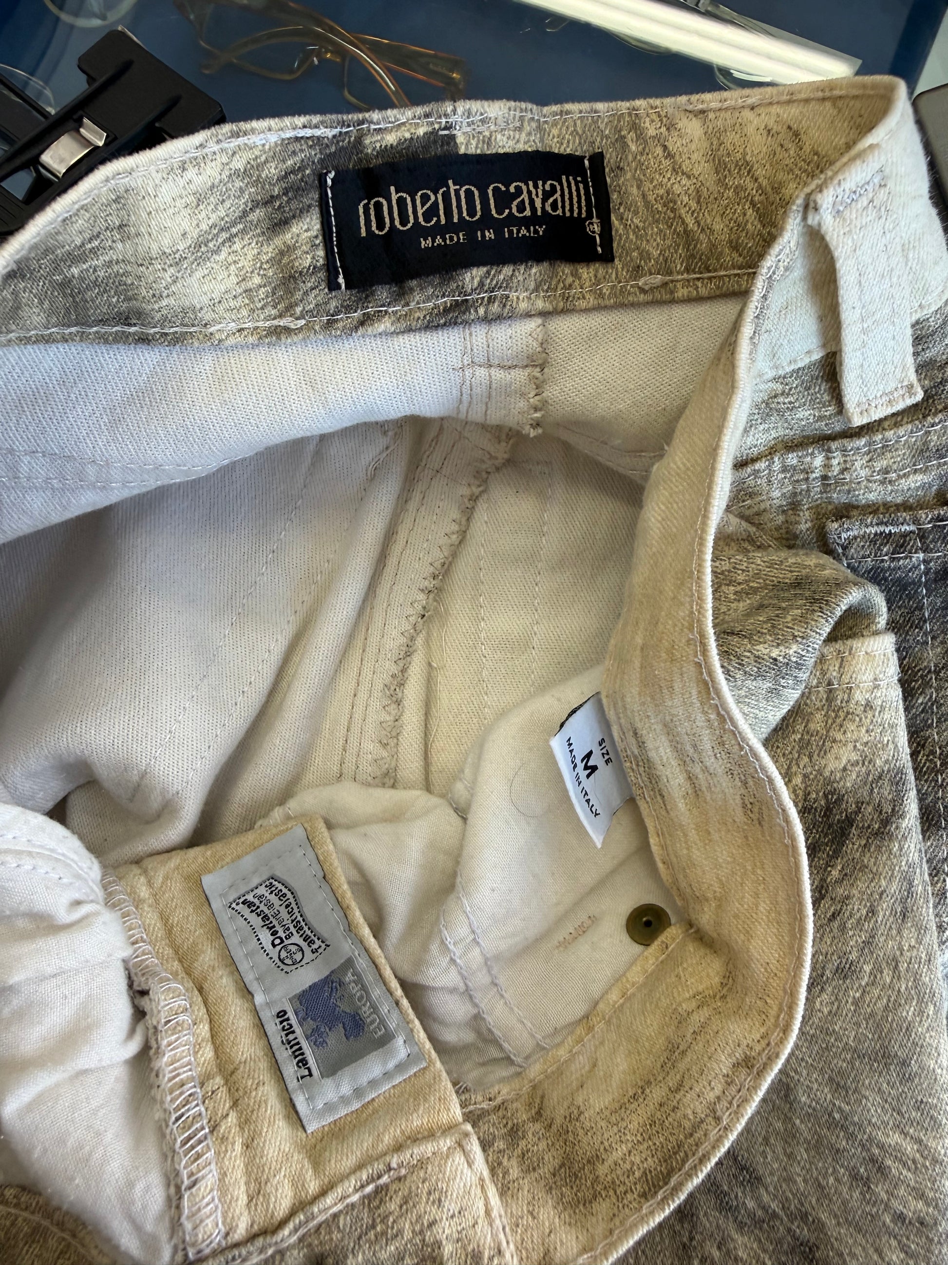 Jeans Roberto Cavalli FW1998 pelliccia lupo grigio