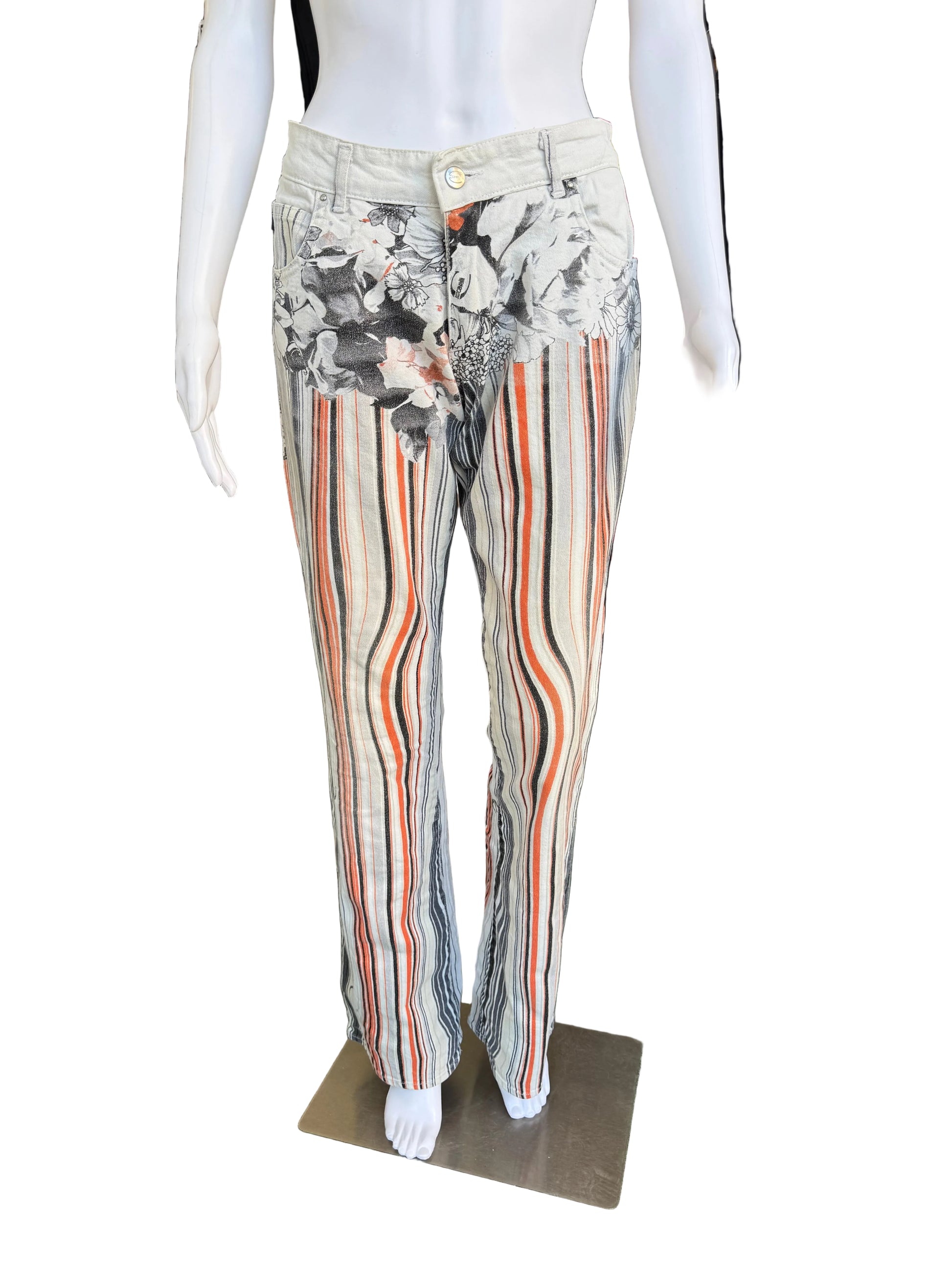 Jeans Roberto Cavalli fiori astratti 2000s