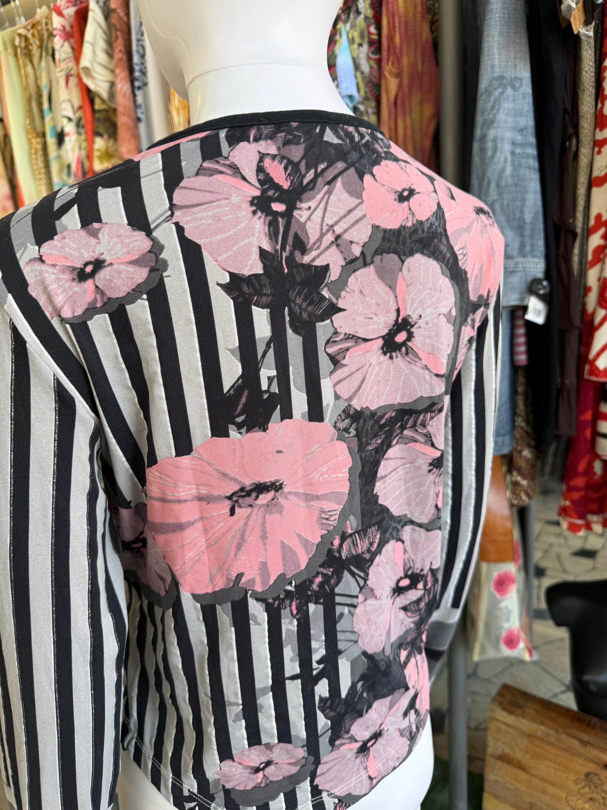 Top manica lunga Roberto Cavalli fiori e righe 2000s