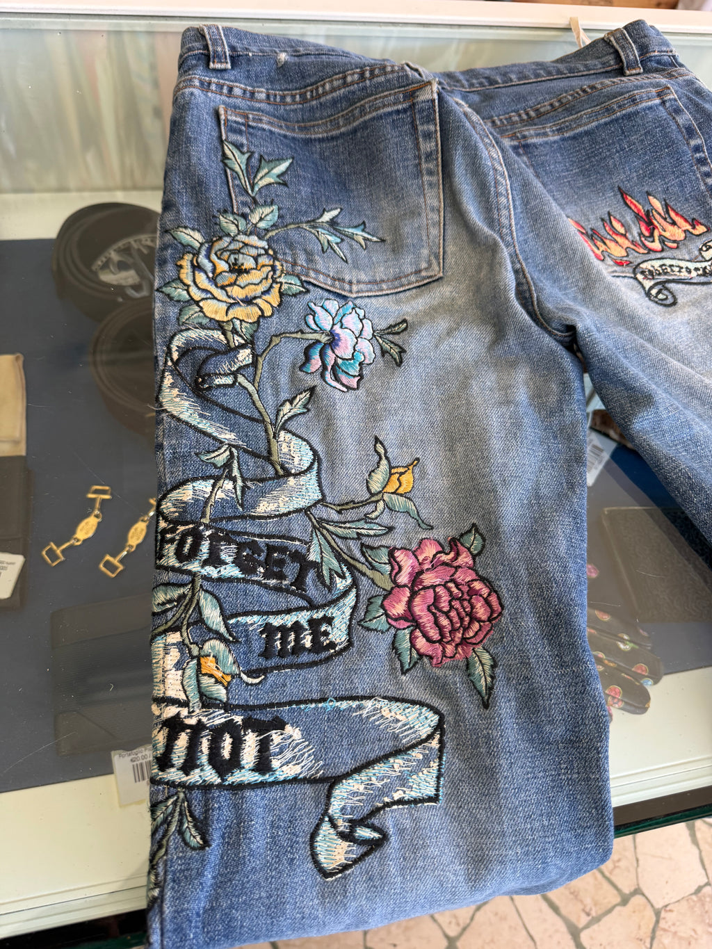 Jeans Roberto Cavalli SS2003 tattoo ricami