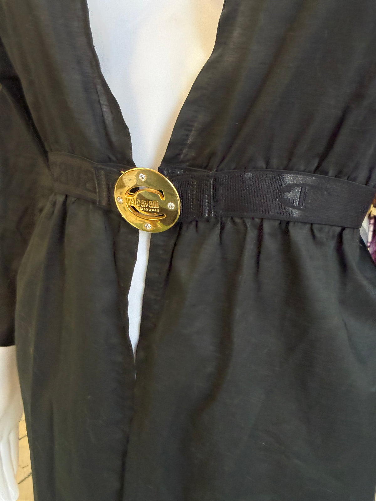 Camicia abito sopracostume Roberto Cavalli nero con gioiello oro