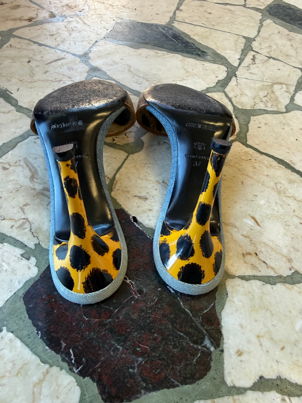 Sandali Roberto Cavalli denim pelle e leopardo 2000”