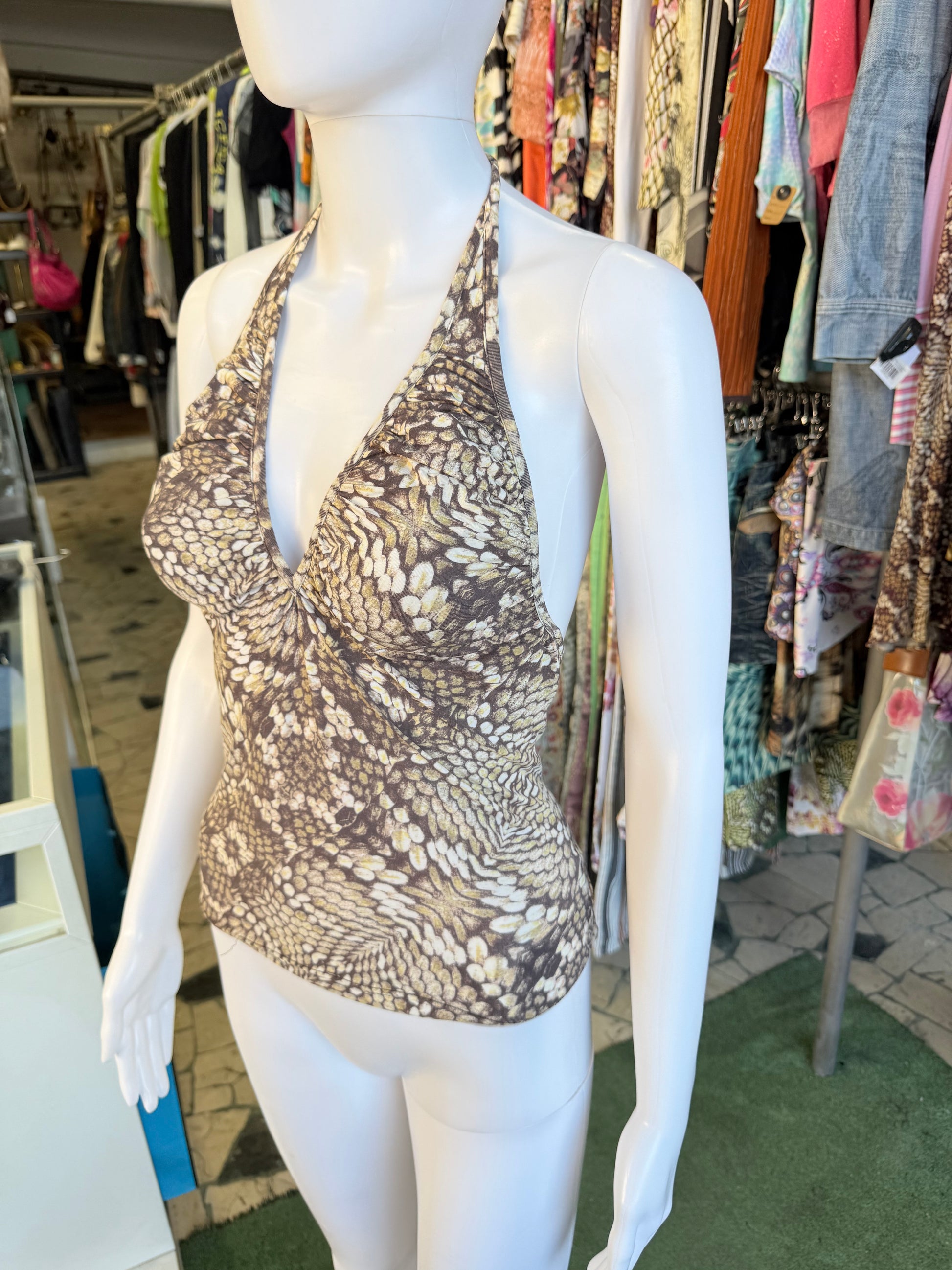 Top Roberto Cavalli pitone marrone 00s