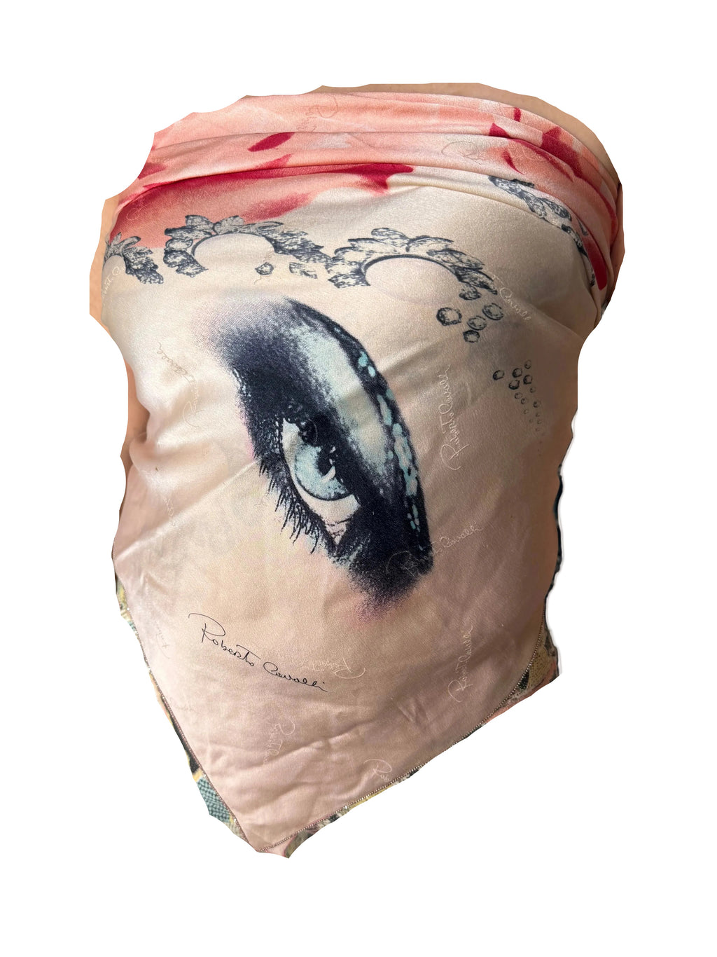 Elizabeth Taylor occhio top/ maxi foulard Roberto Cavalli SS2001