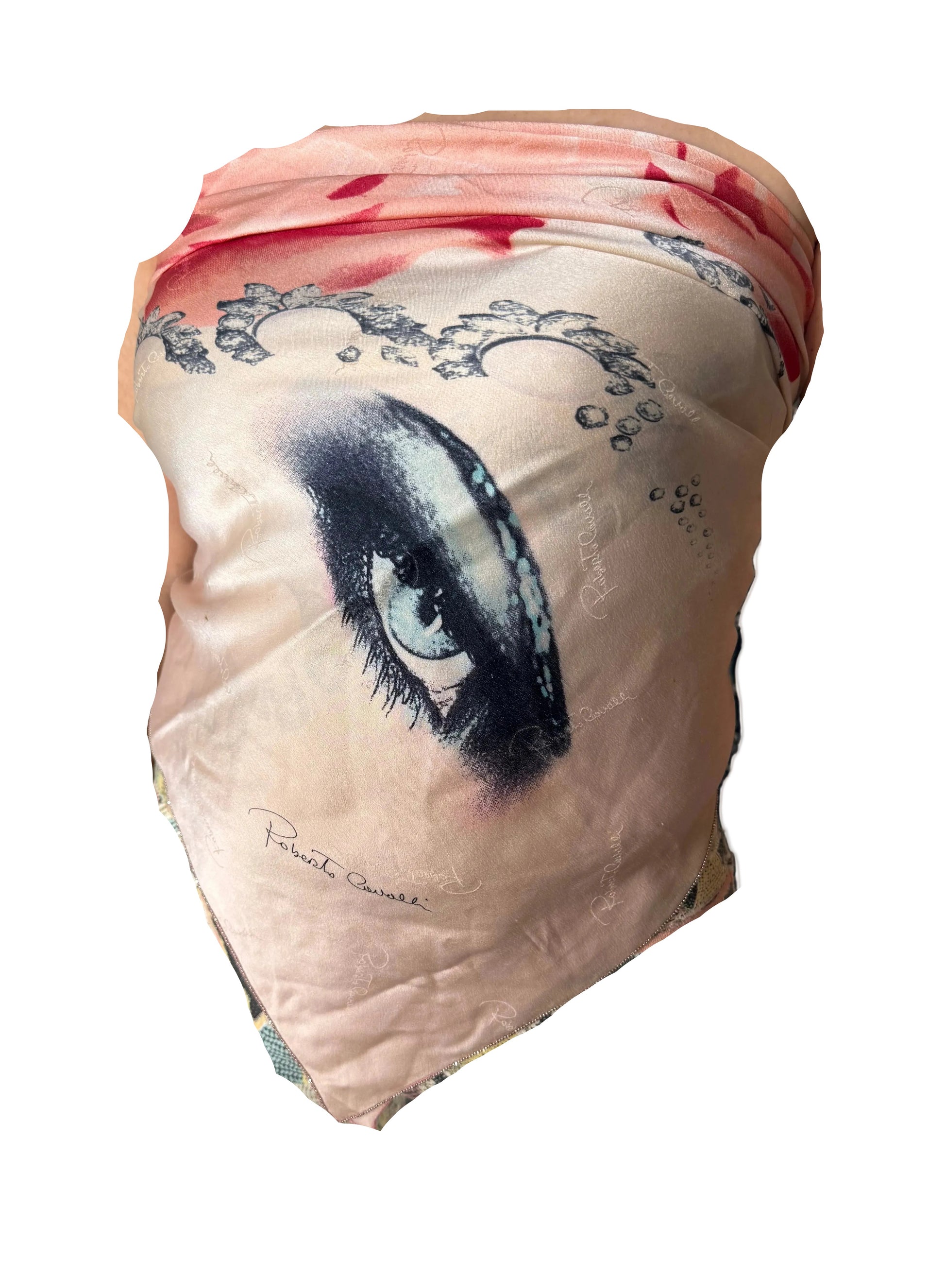 Elizabeth Taylor occhio top/ maxi foulard Roberto Cavalli SS2001