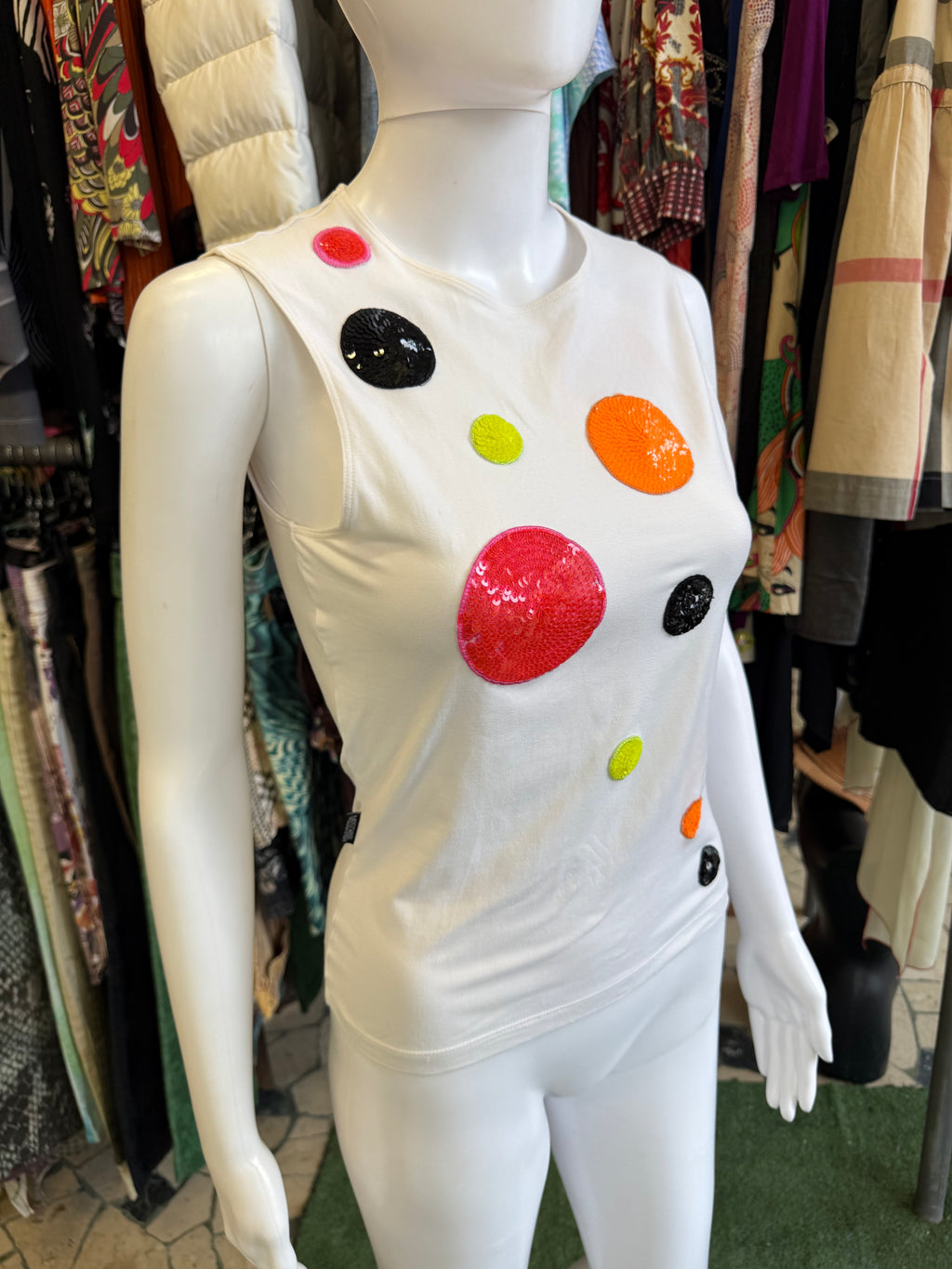 Top Moschino pianeti in paillettes 90s