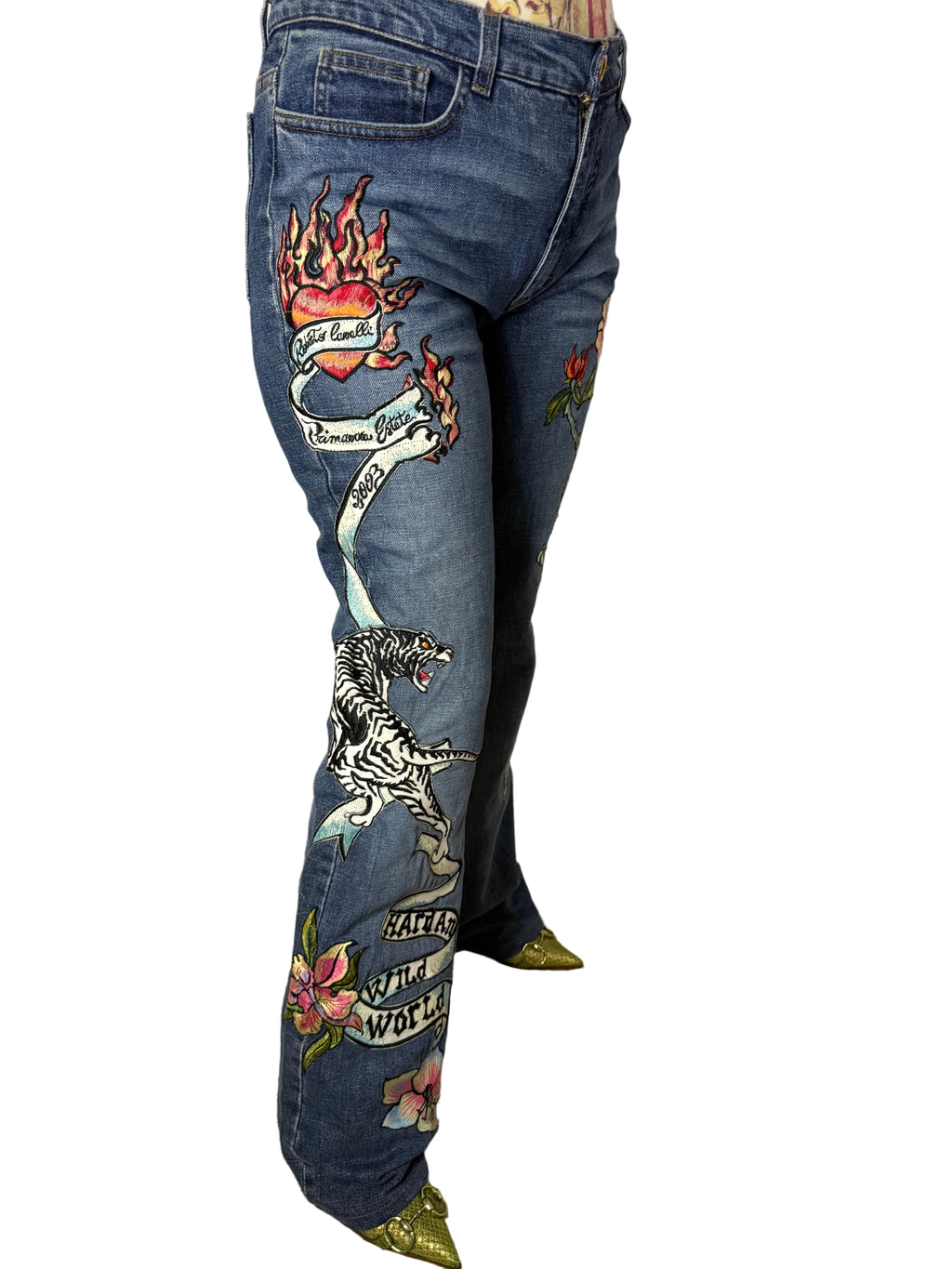 Jeans ricamati Tattoo Roberto Cavalli SS2003