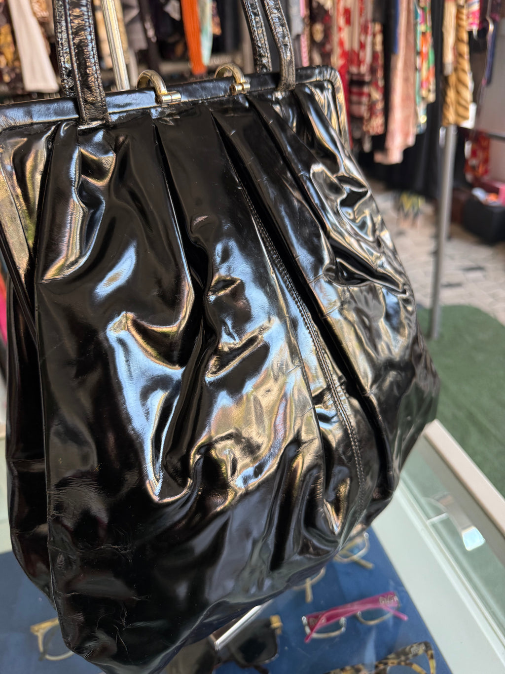 Borsa Bottega Veneta vernice nera anni 70