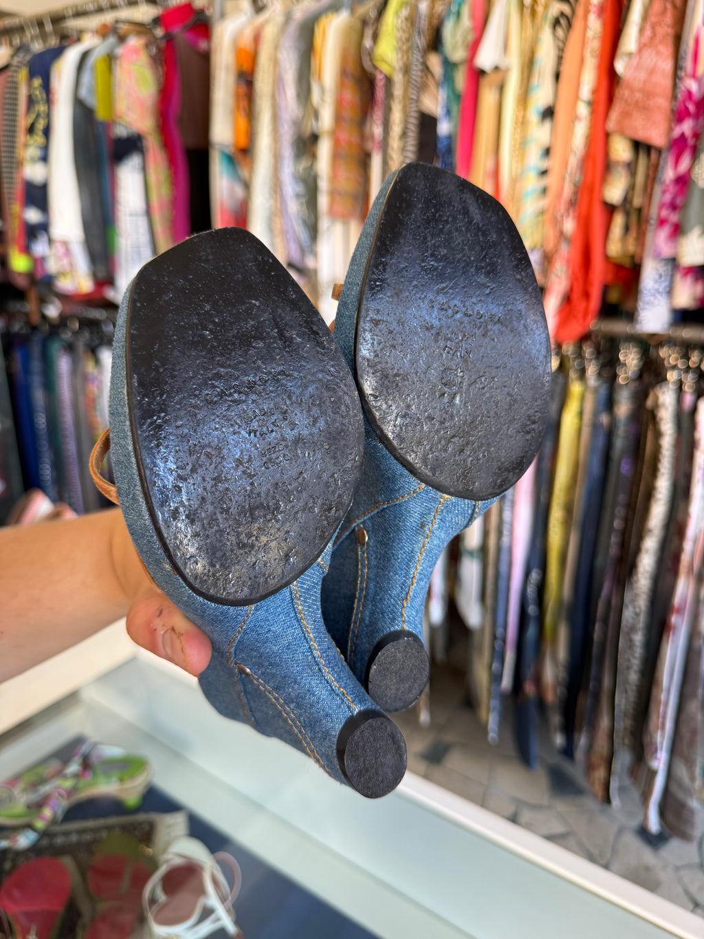 Sandali Casadei zeppa denim e pelle 00s