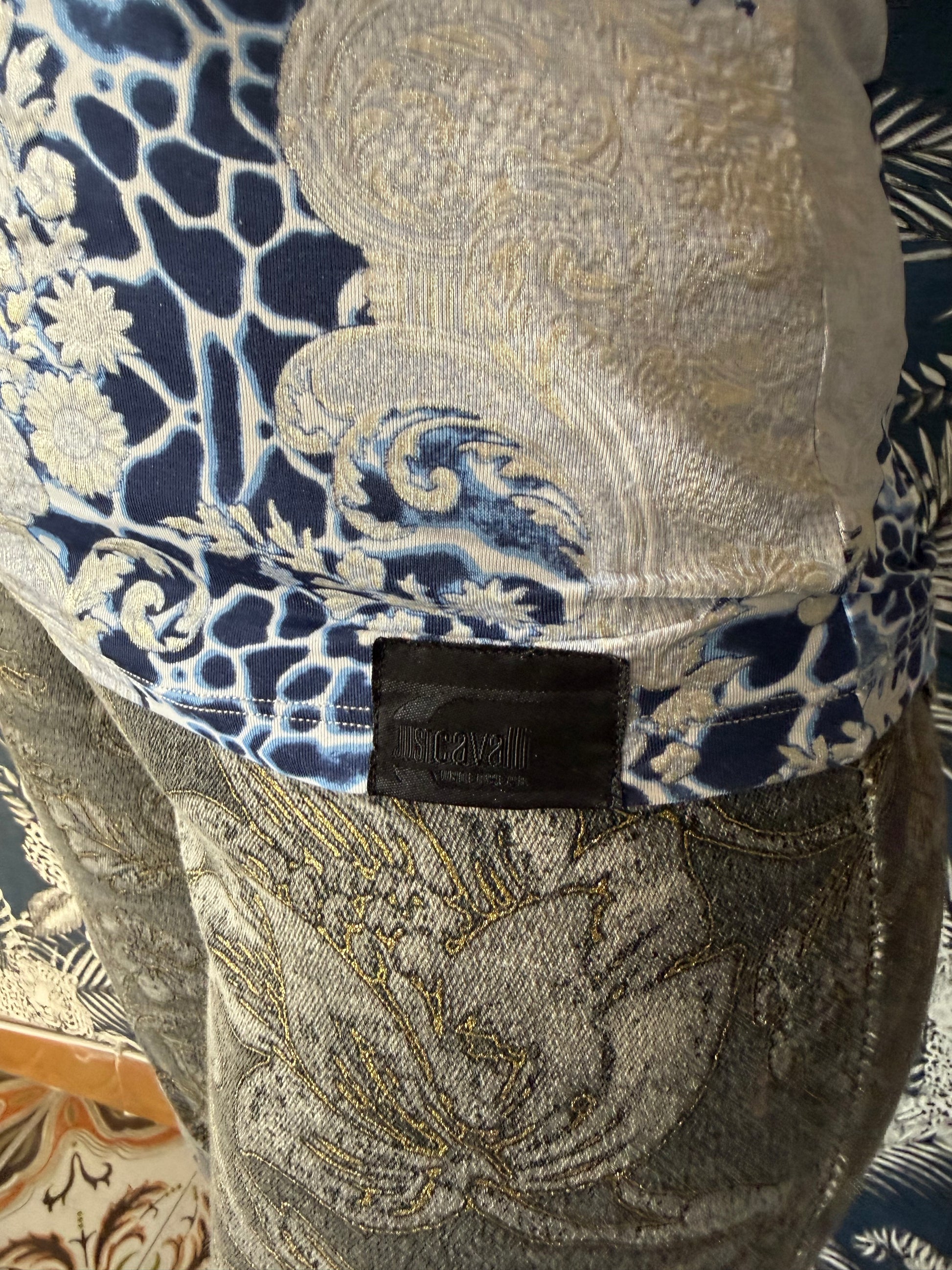 Top leopardo blu e barocco Roberto Cavalli Just