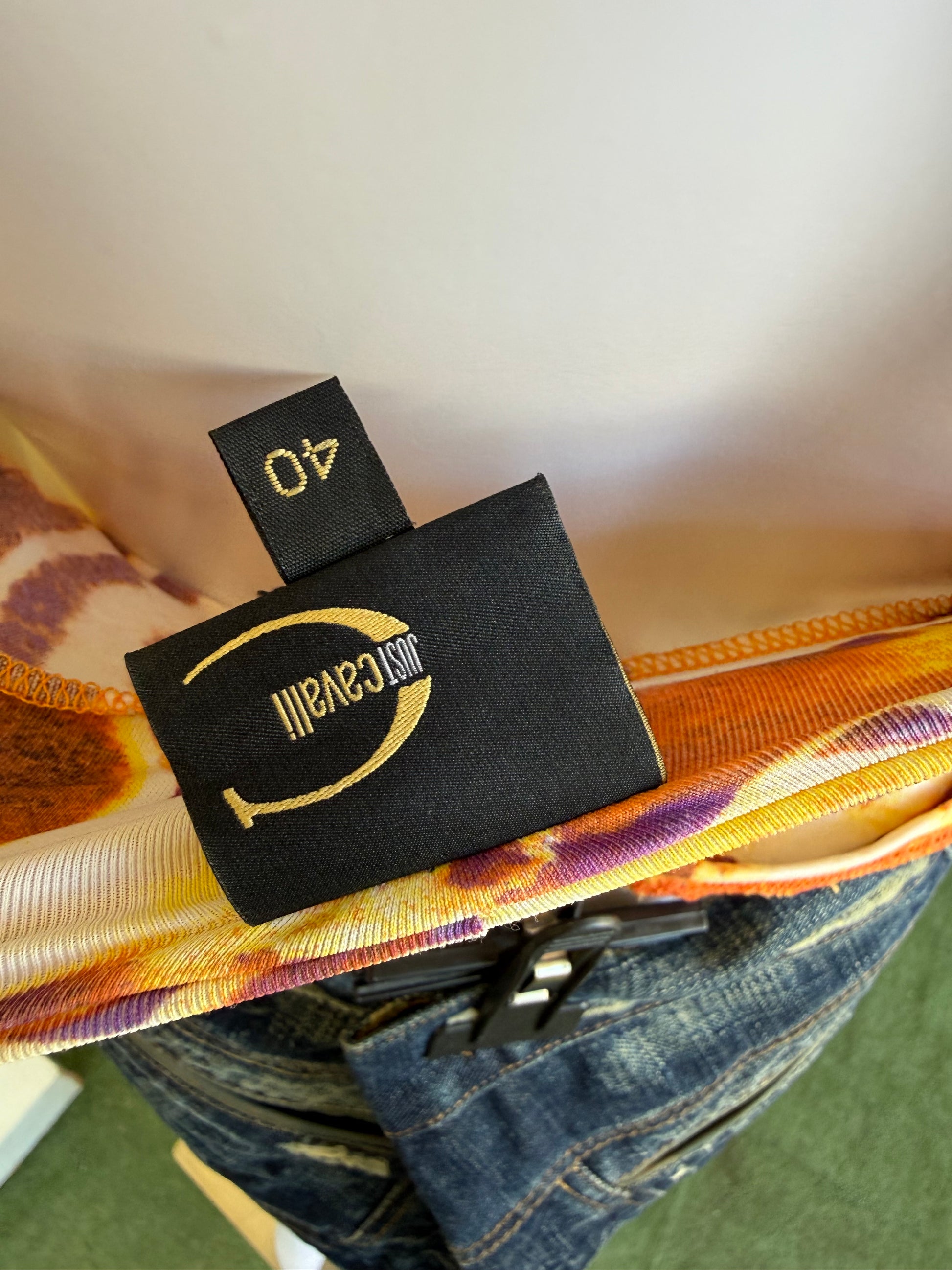 Top Roberto Cavalli tigre arancione con dettaglio corna 00s