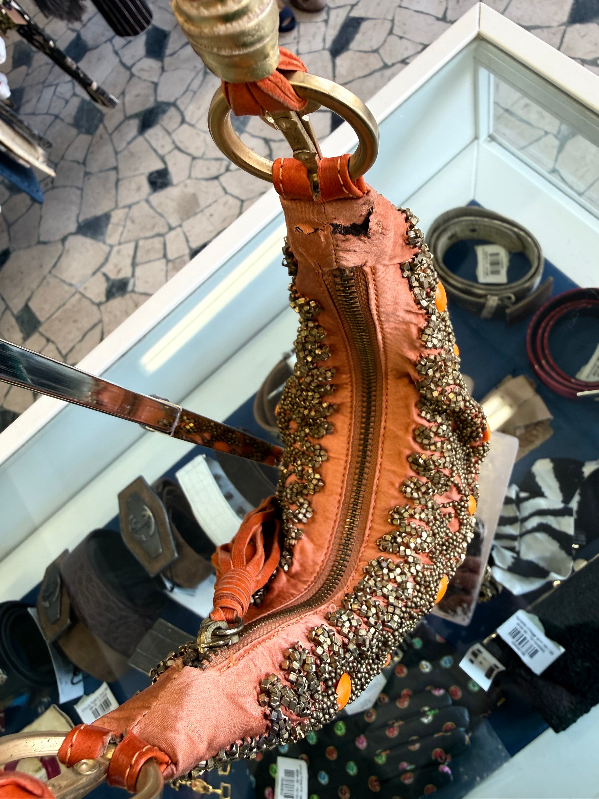 Borsa Cesare Paciotti seta e perline anni 90”