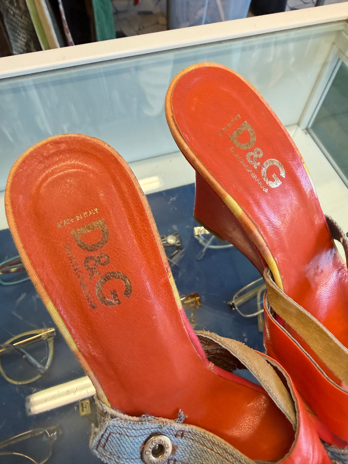 Sandali zeppa Dolce & Gabbana jeans patchwork e pelle 00s