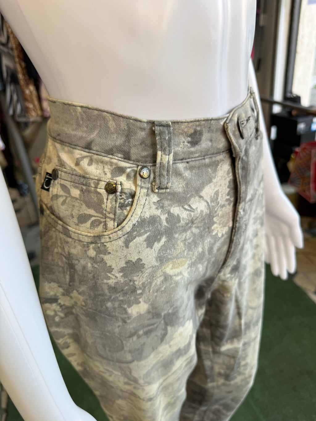 Jeans Roberto Cavalli fiori grigi 90s