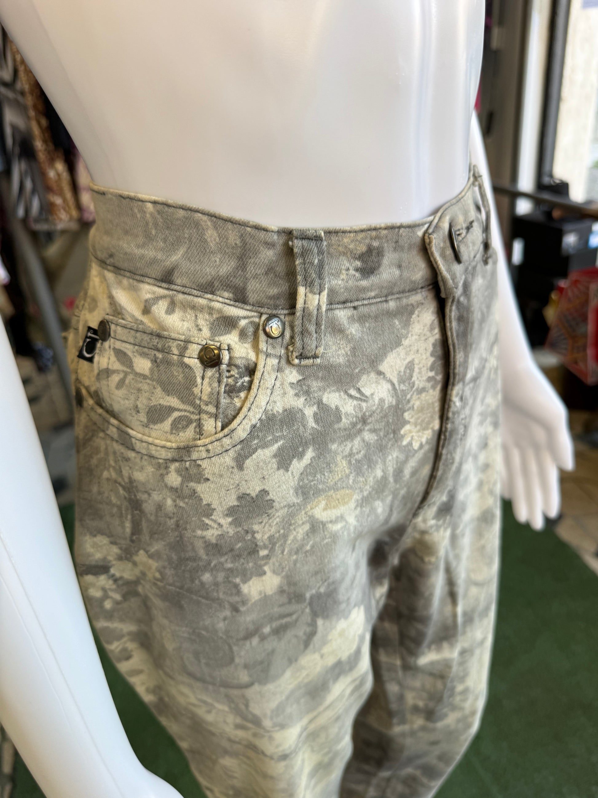 Jeans Roberto Cavalli fiori grigi 90s