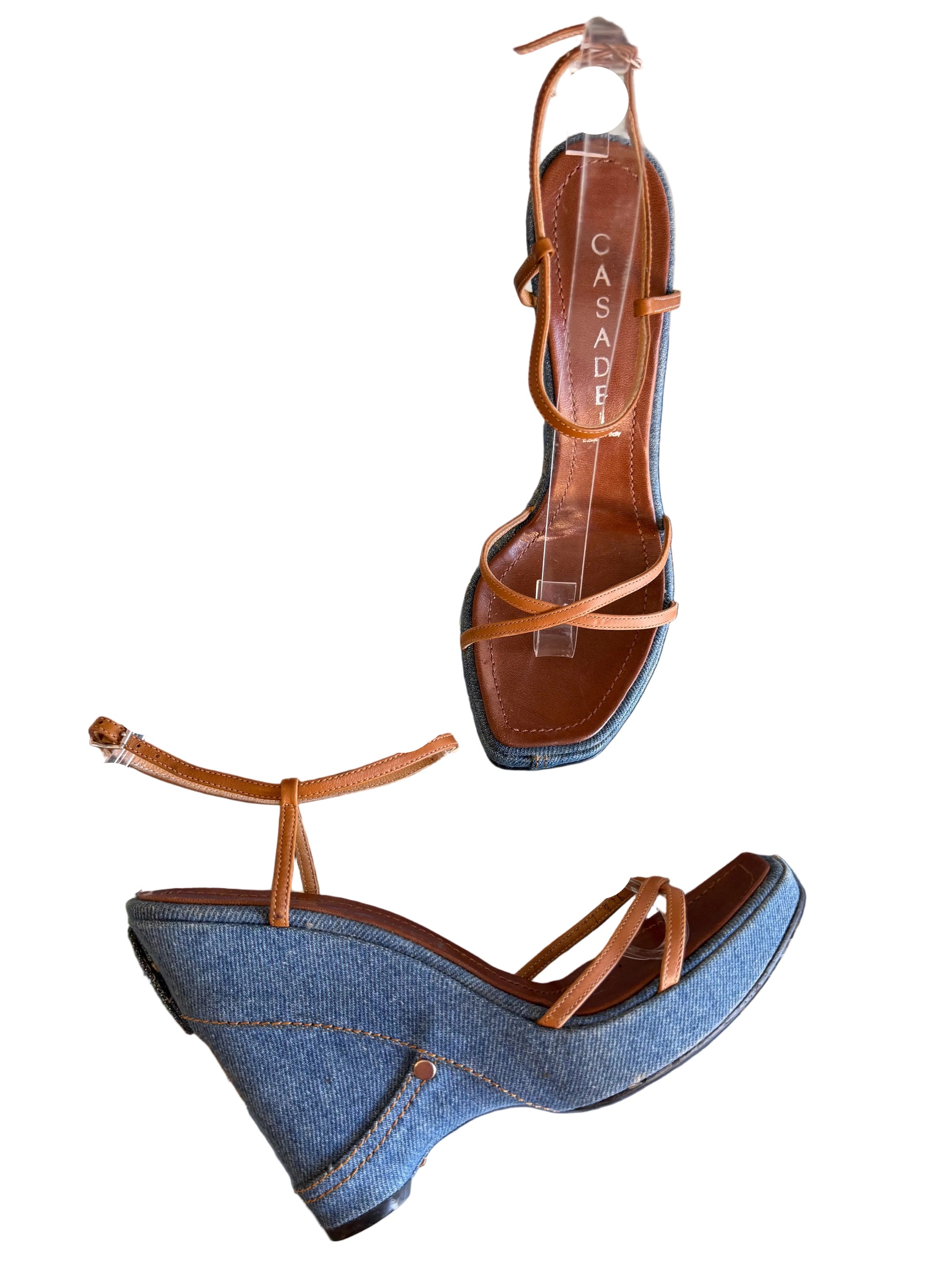 Sandali Casadei zeppa denim e pelle 00s